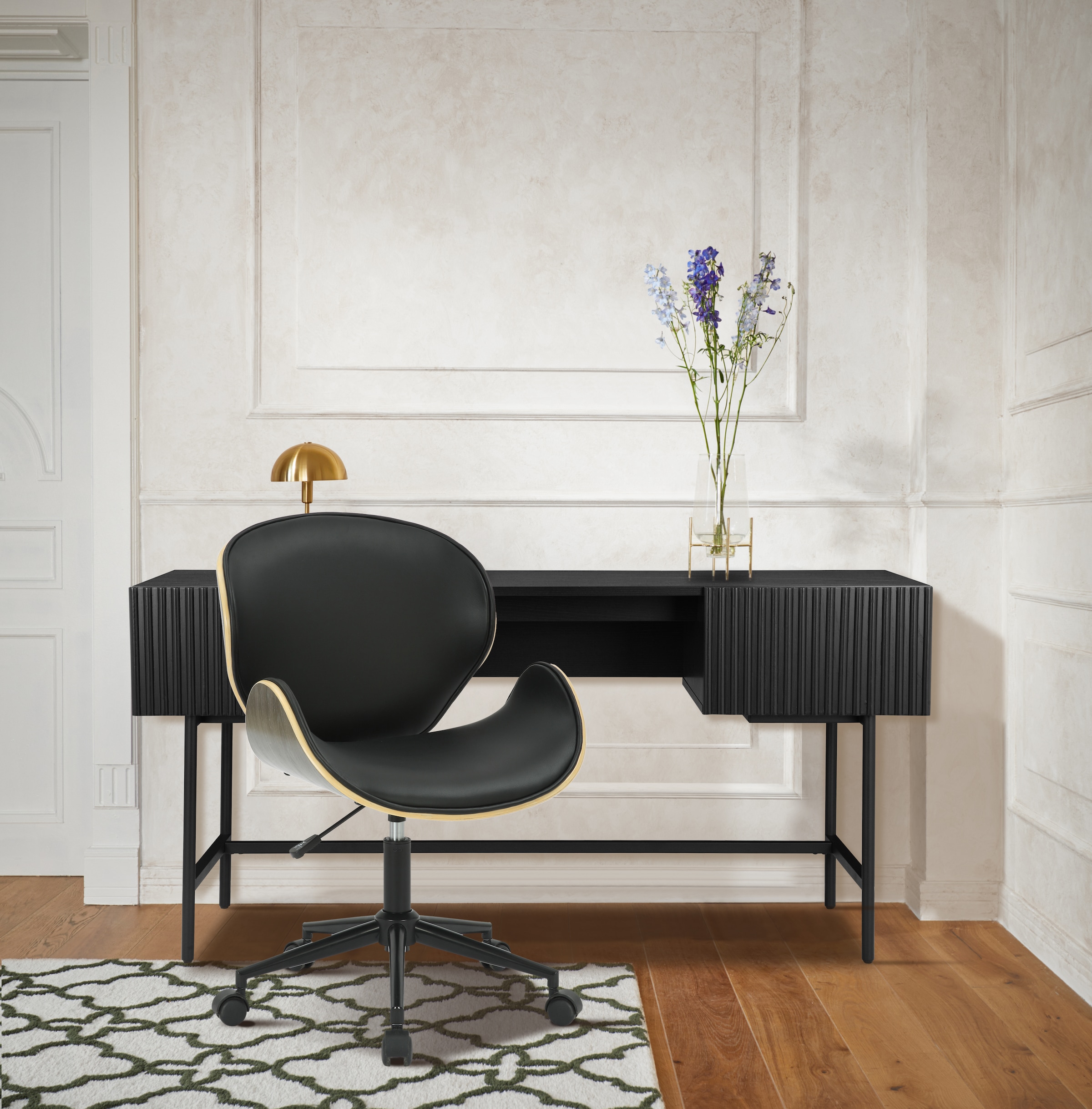 Guido Maria Kretschmer Home&Living Bürostuhl »Halvard«, Kunstleder, Sitzschale aus Furnierholz, geräuscharme Rollen, moderner Retrolook