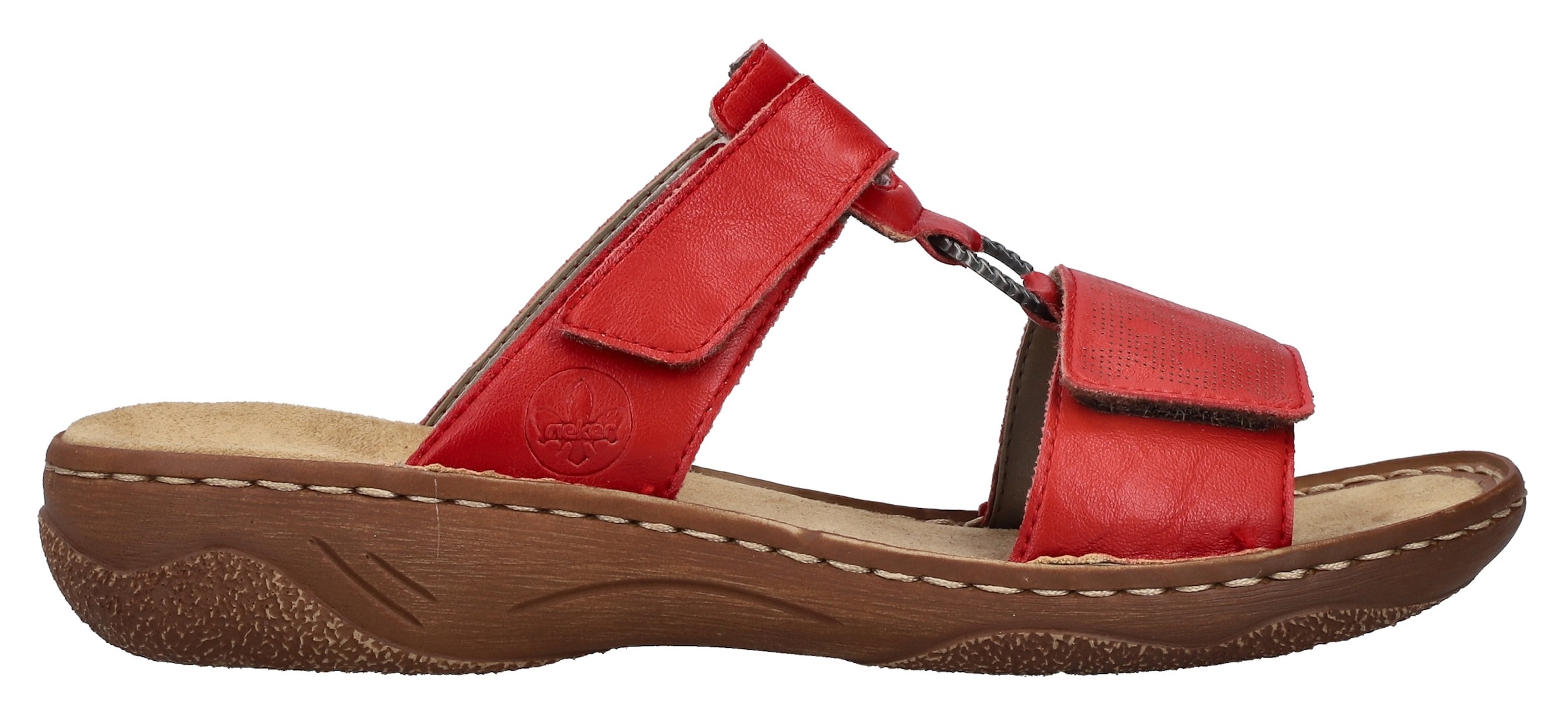 Rieker Pantolette, Sommerschuh, Schlappen, Urlaubschuh, Klettschuh mit Perforation