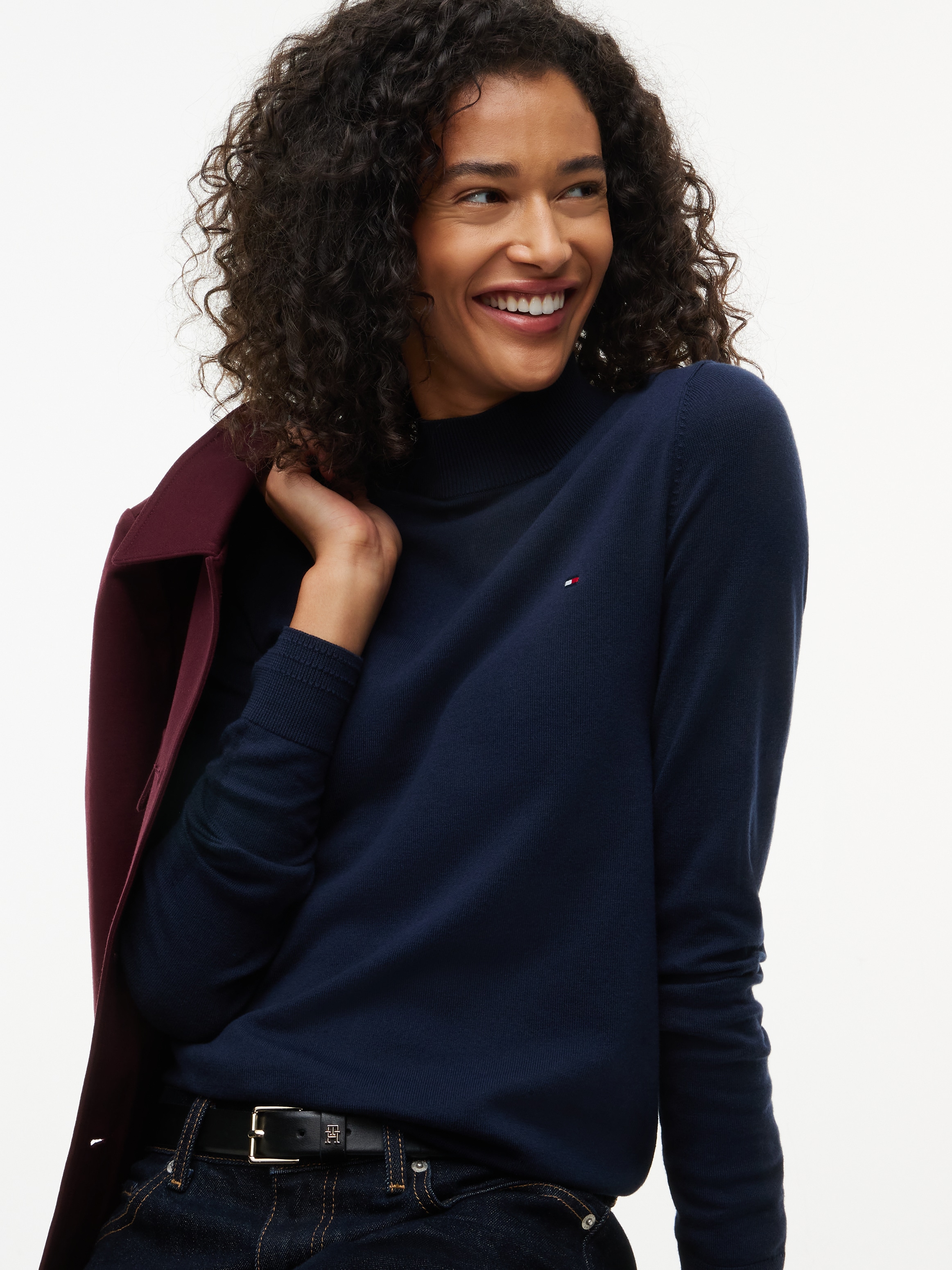 Tommy Hilfiger Strickpullover »COTTON JERSEY SLIM MK-NK SWT« Baumwollmischung, slim fit