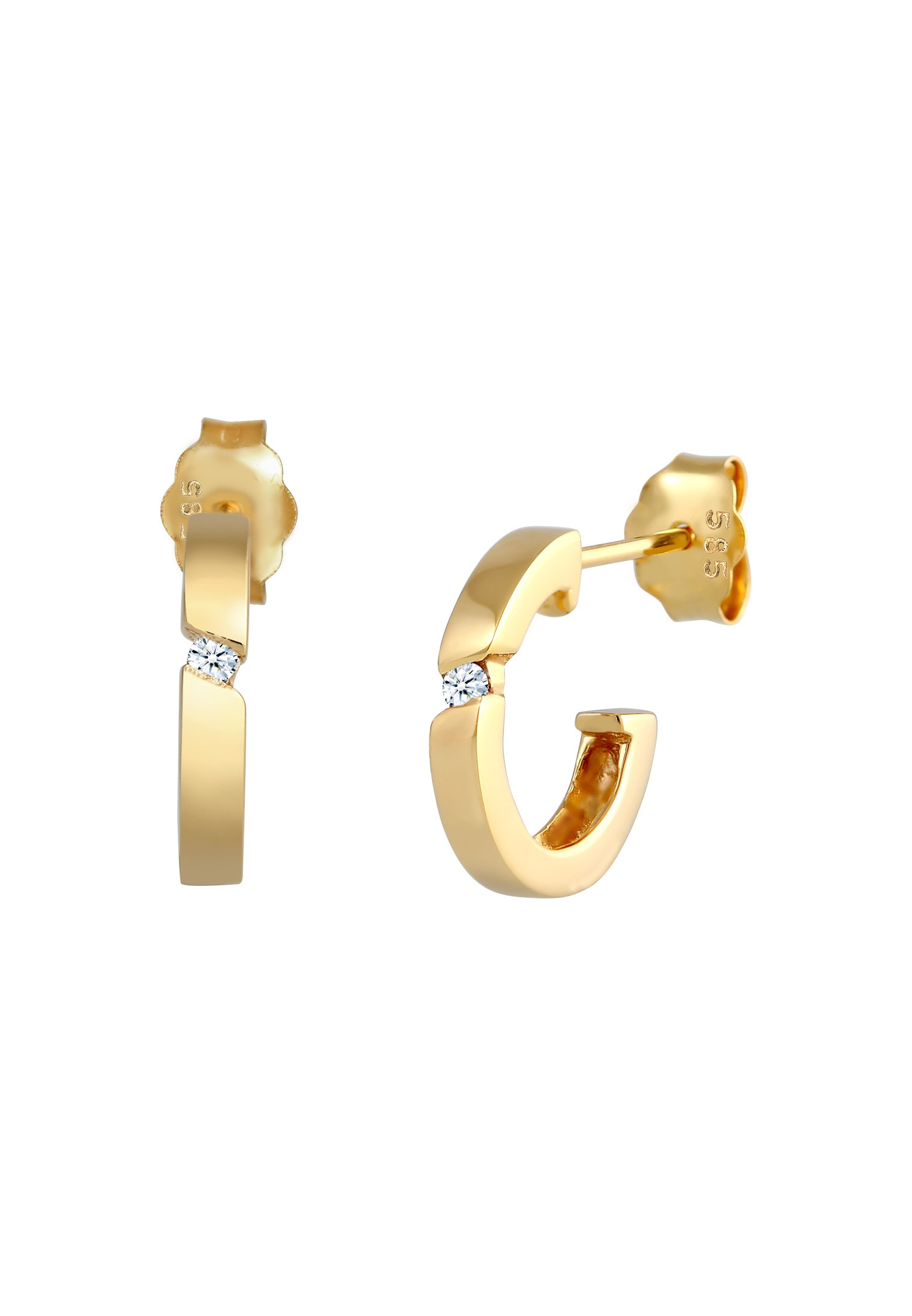 Elli DIAMONDS Paar Creolen »Ohrringe Creolen Diamant Weiß Brillantschliff (0.03 ct.) 585 Gelbgold«