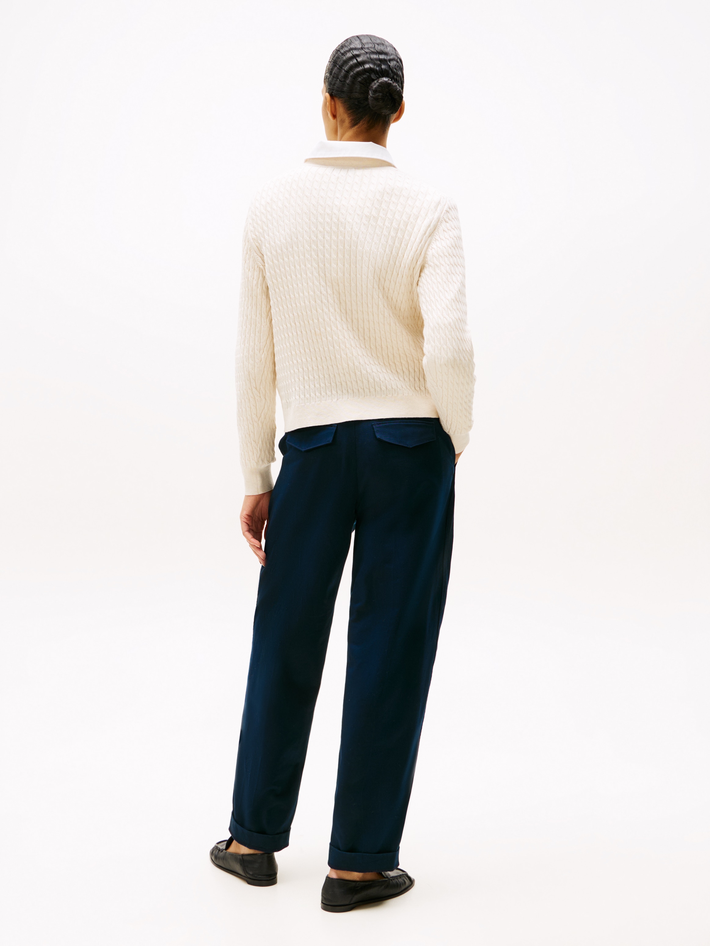 Tommy Hilfiger Rundhalspullover »CO CABLE C-NK LS SWEATER« Baumwolle, mit Zopfmuster, Regular Fit