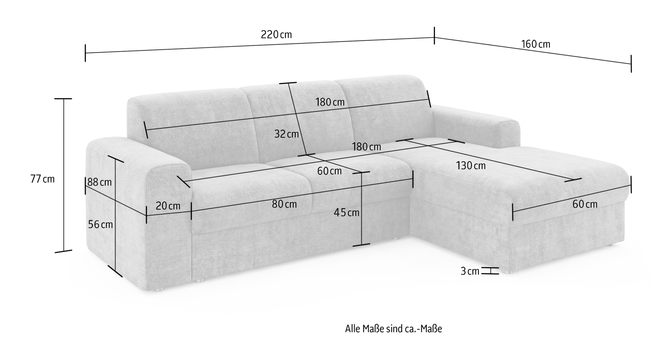 OTTO home Ecksofa »BORNHOLM 2.0 L-Form, Breite 220 cm, Verlässliche Qualität, Struktur« Recamiere links/rechts bestellbar, Bezug - Chenille oder Struktur