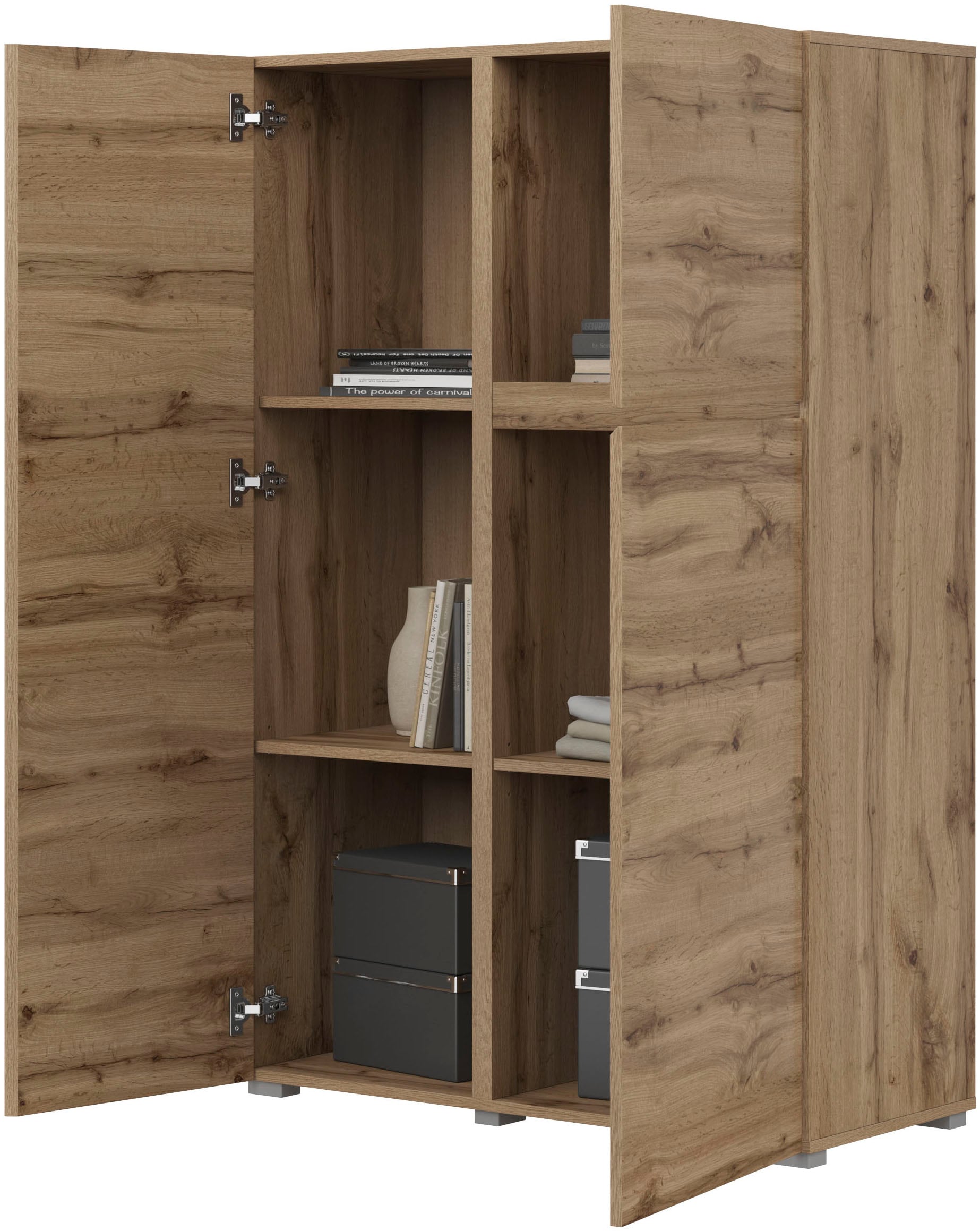 INOSIGN Highboard »Asymetric, Breite 92 cm, moderne grifflose Hochkommode mit 3 Türen«, Hochschrank mit viel Stauraum, Einlegeböden verstellbar, Türkommode