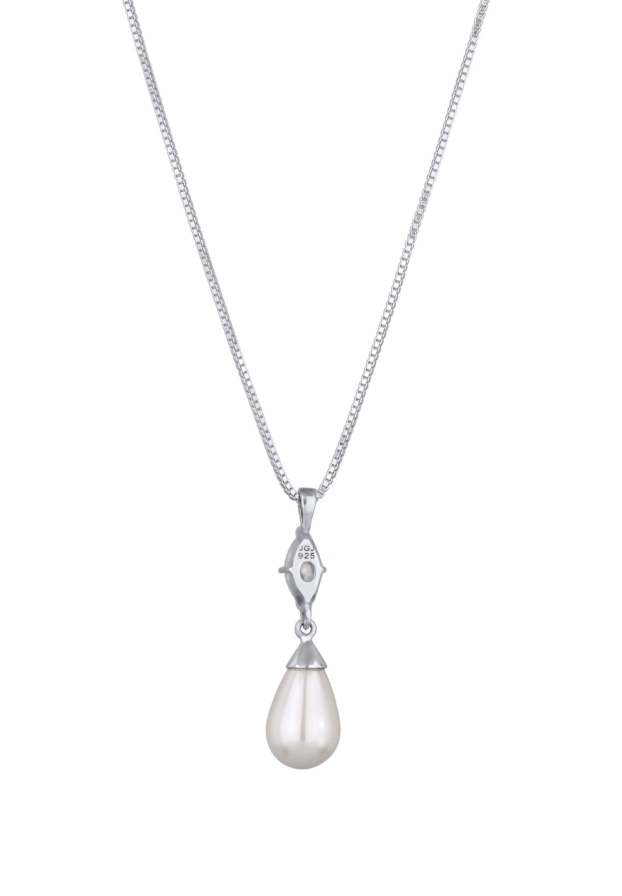 Elli Silberkette »Halskette Muschelkernperle Zirkonia Weiß 925 Sterling Silber«