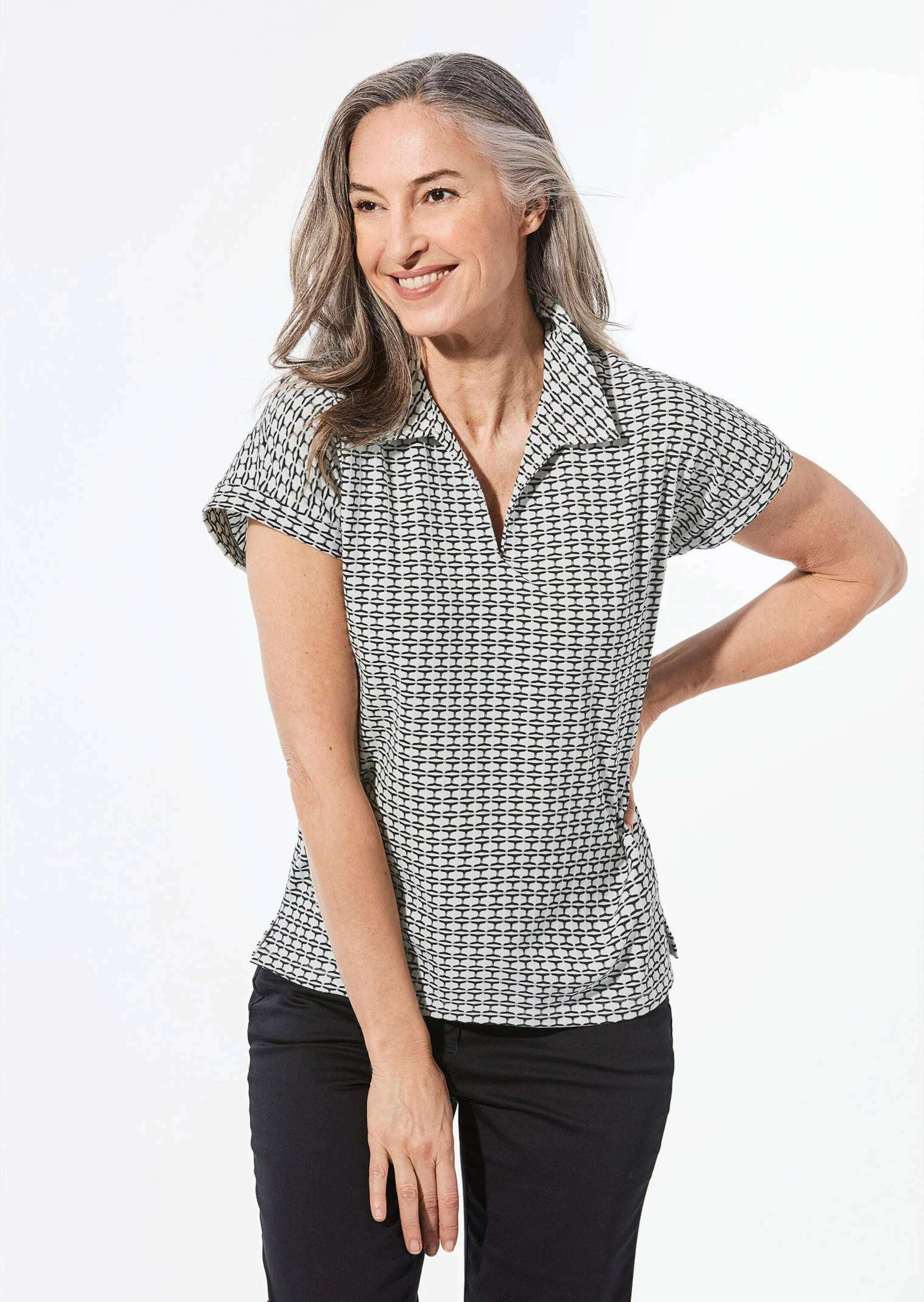 GOLDNER Kurzarmshirt »Kurzgröße Shirt mit dezentem Jacquard«