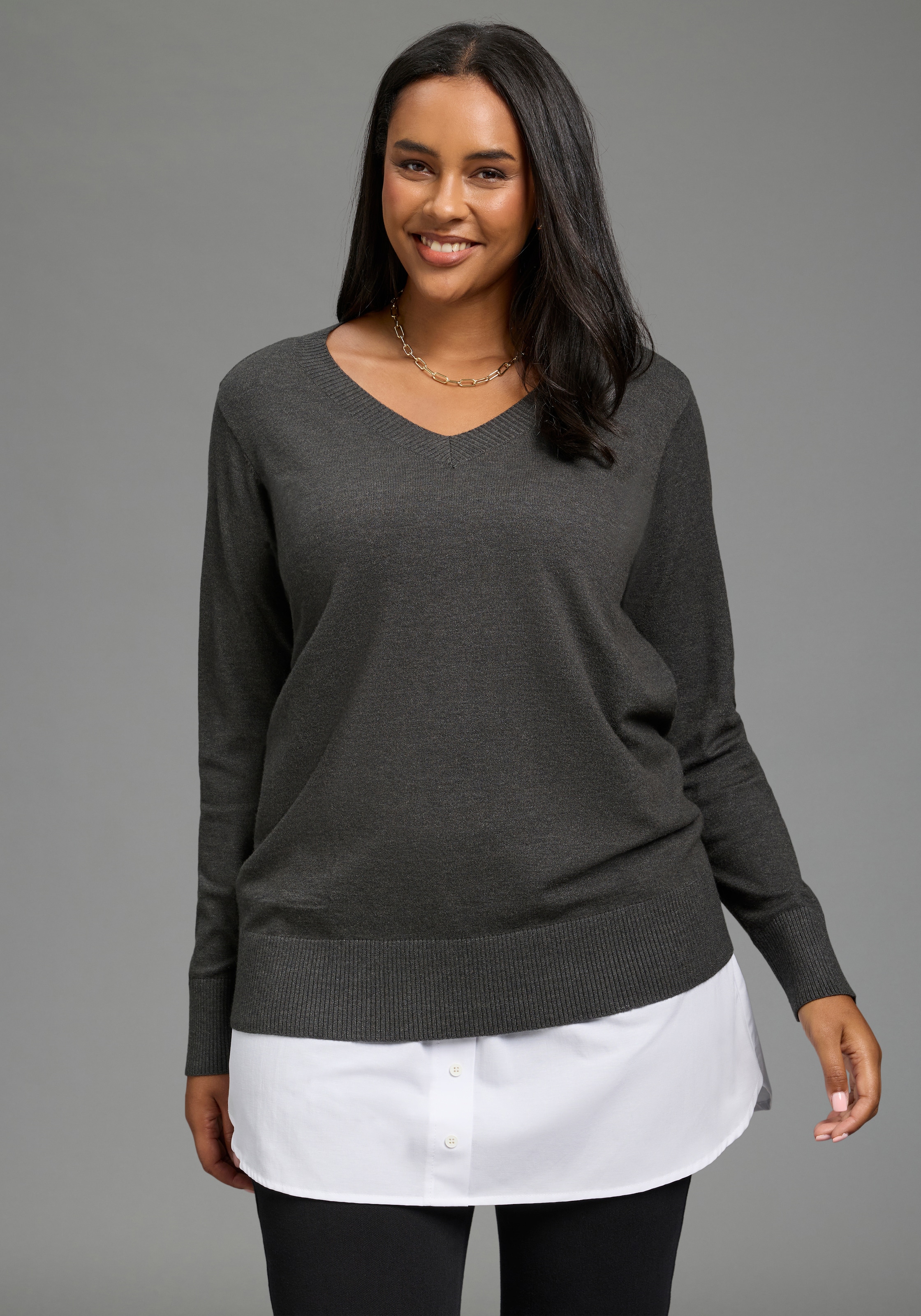 Laura Scott CURVE Longbluse »Blusenverlängerung Große Größen« Packung, 2er-Pack,  femininer Stil, aus Baumwolle und Polyester, po-bedeckende Länge