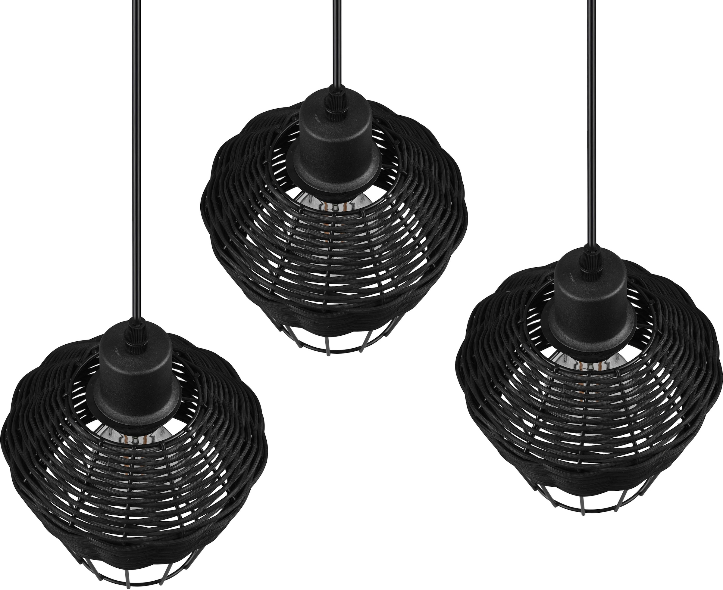 TRIO Leuchten Pendelleuchte »Borka«, 3 flammig, Leuchtmittel E27 | ohne Leuchtmittel, Boho Hängelampe aus Rattan 3-flammig exkl E27 max 40W höhenverstellbar