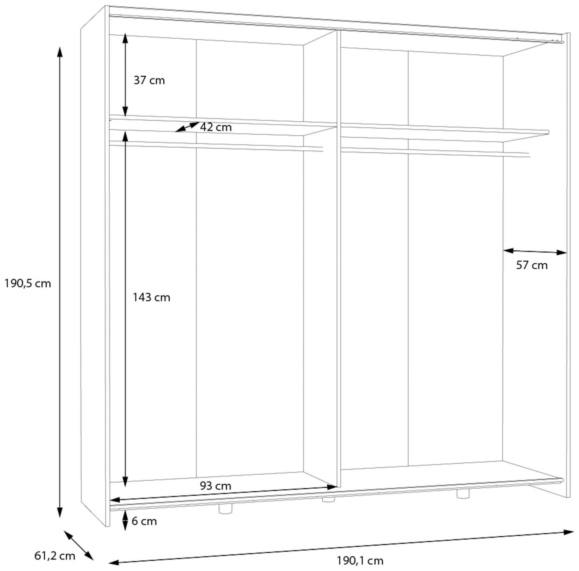 Home affaire Schwebetürenschrank »2 Schiebetüren, Made in Europe, stabil und zeitlos«, (5 Breiten: 120 -200cm, Höhe ca. 190cm), in verschiedenen Farben und Breiten