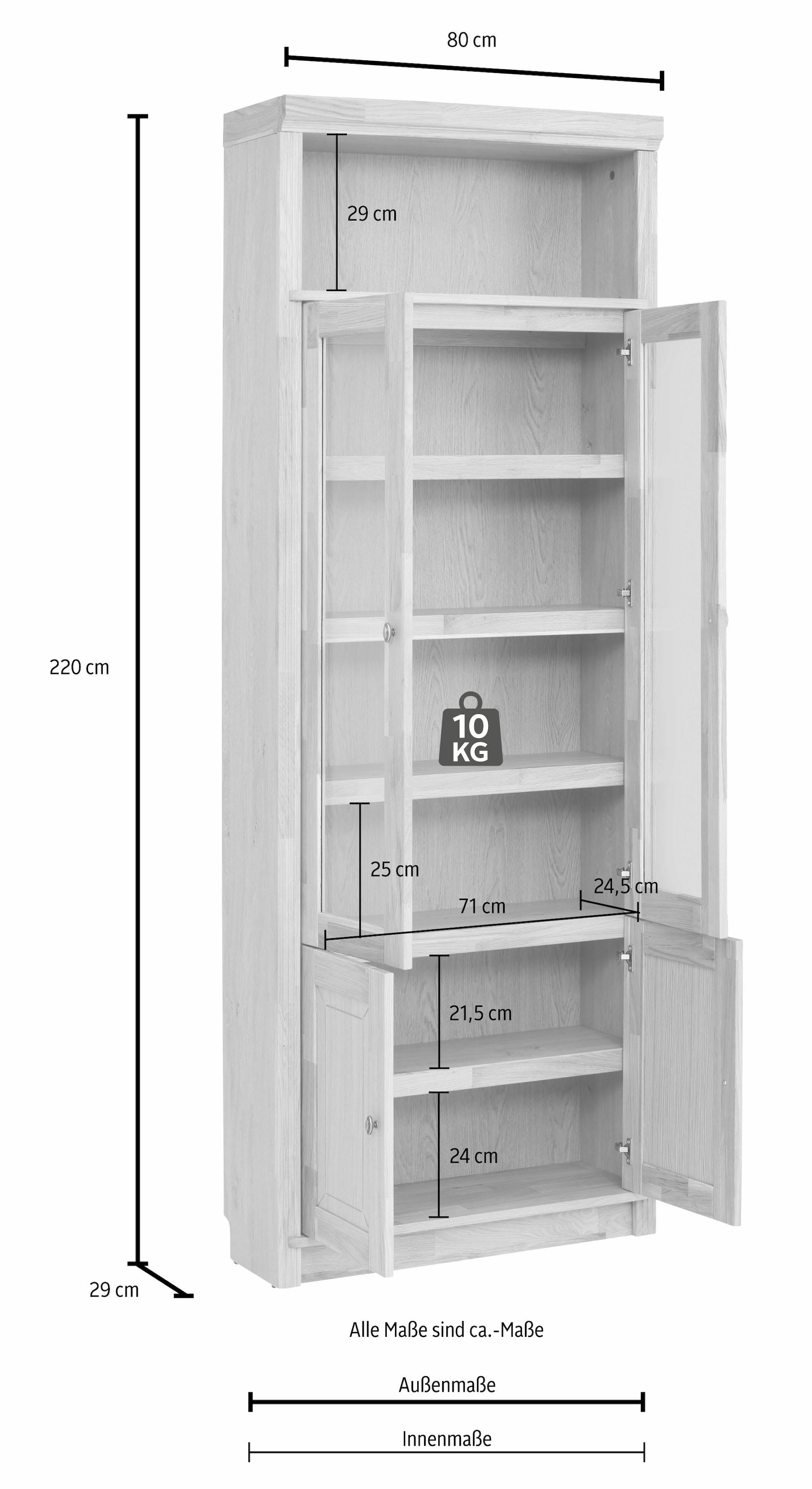 OTTO home Vitrine »Soeren Bücherregal mit Eiche-Elementen B/T/H: 80/29/220 cm« mit Glas-/Holztüren