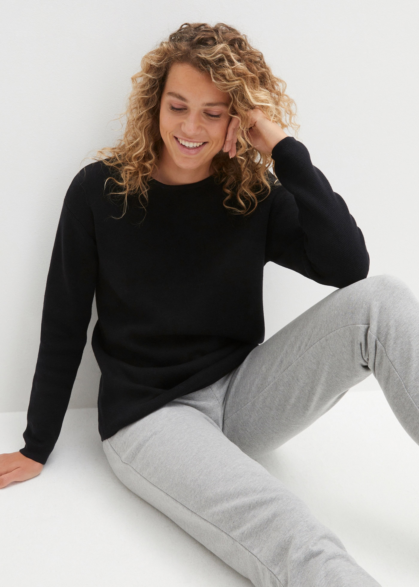 bonprix Strickpullover »Milano Rib Pullover mit Rundhals« aus Baumwolle und Polyacryl, mit Rundhalsausschnitt