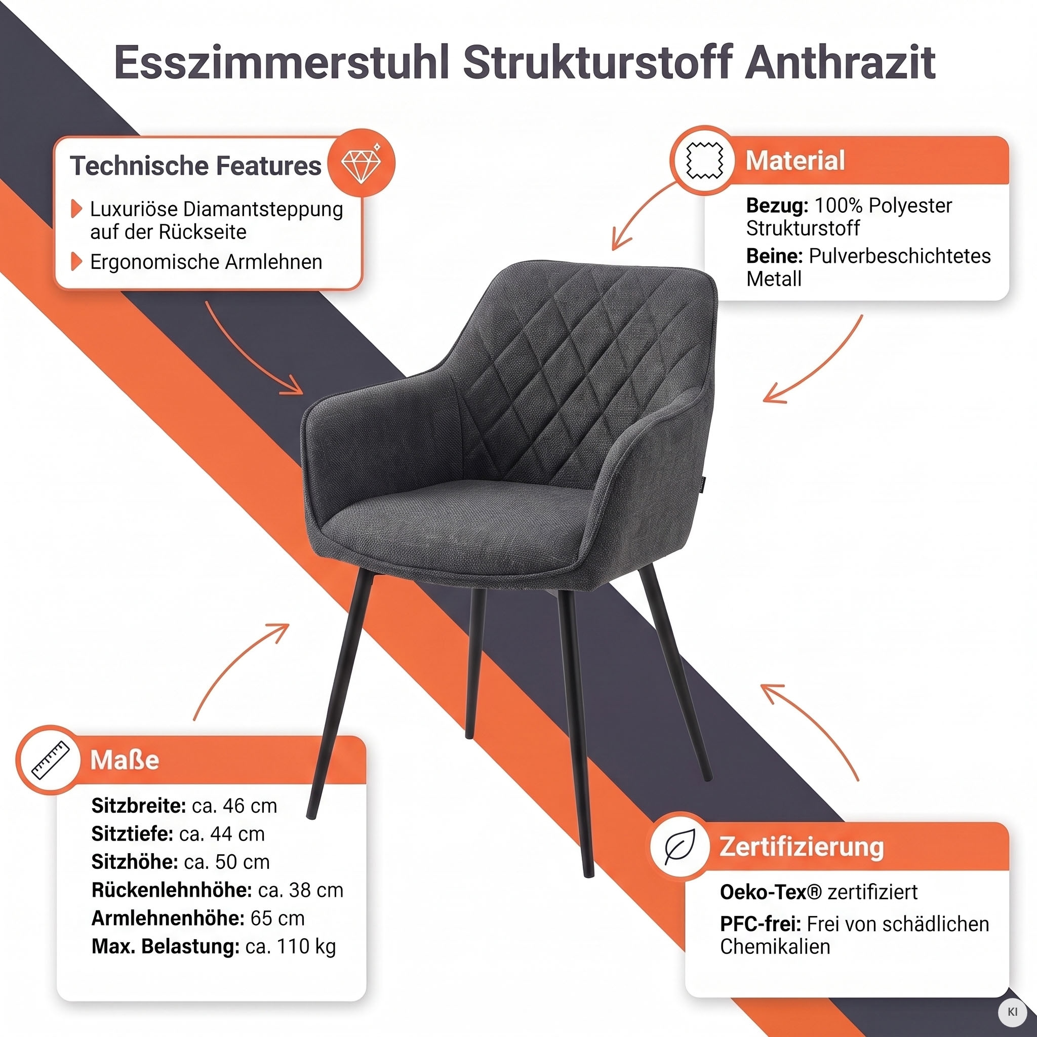 SalesFever Esszimmerstuhl »Boston - Der Stuhl für Ihr Esszimmer« () Diamantsteppung auf der Rückseite - Charmant & Einzigartig