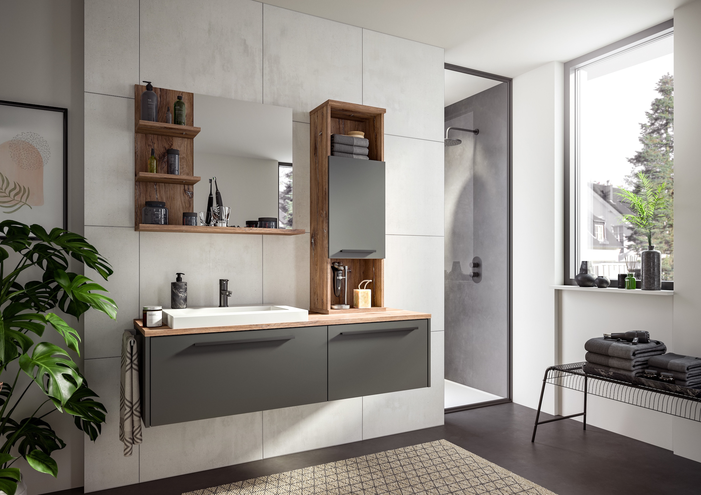 welltime Midischrank »Agen, Breite 35 cm, 1 Tür, 2 offene Fächer, 1 Einlegeboden«, (1 St.), Hängeschrank, Badmöbel, Badschrank, Schrank, Wandschrank, Badezimmer
