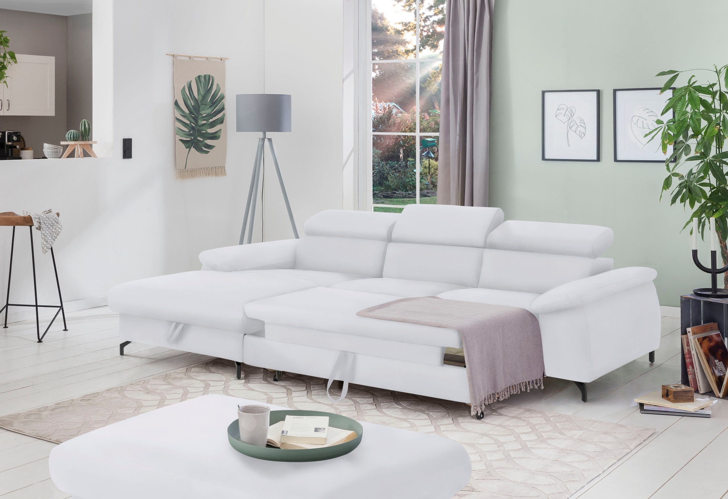 COTTA Polstergarnitur »Komaris L-Form«, (Set), Set bestehend aus: Ecksofa mit Kopfteilverstellung & Hocker
