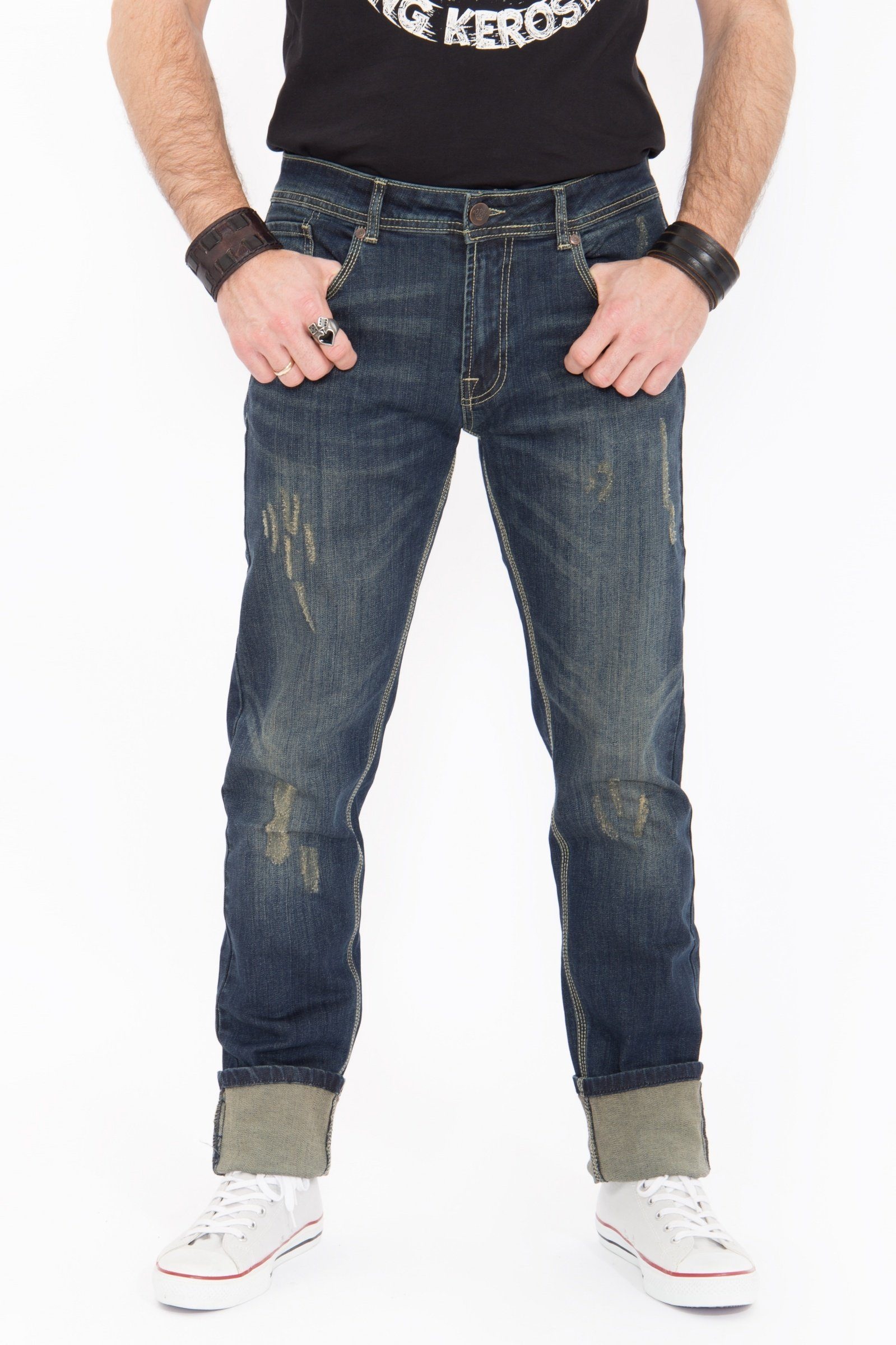 KingKerosin Slim-fit-Jeans, Destroyed Coffee Look
