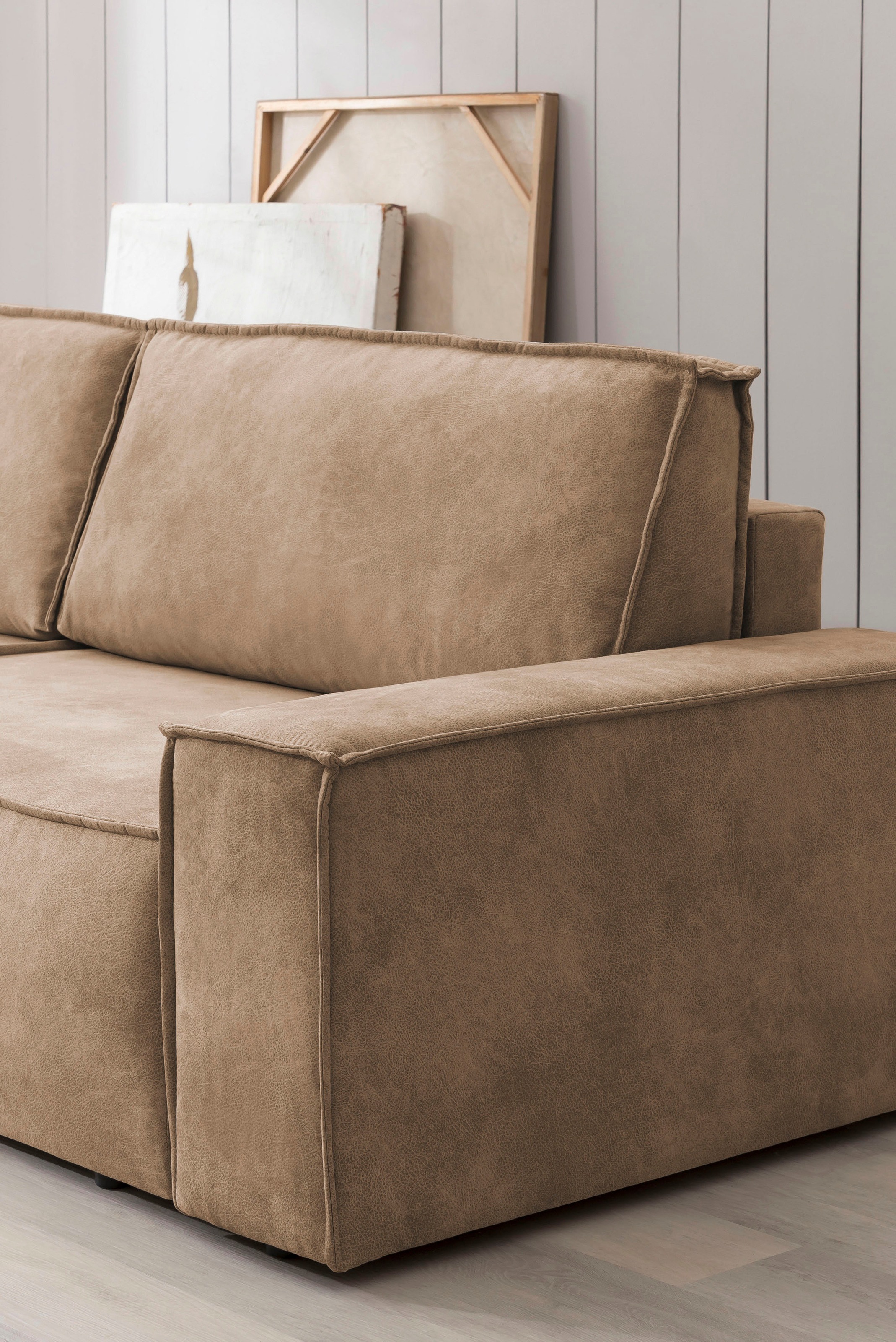 Home affaire Ecksofa SHERWOOD Schlafsofa 267 cm, L-Form, Schlaffunktion mit Bettkasten (210x136 cm), Cord, Vintage, Samtvelours
