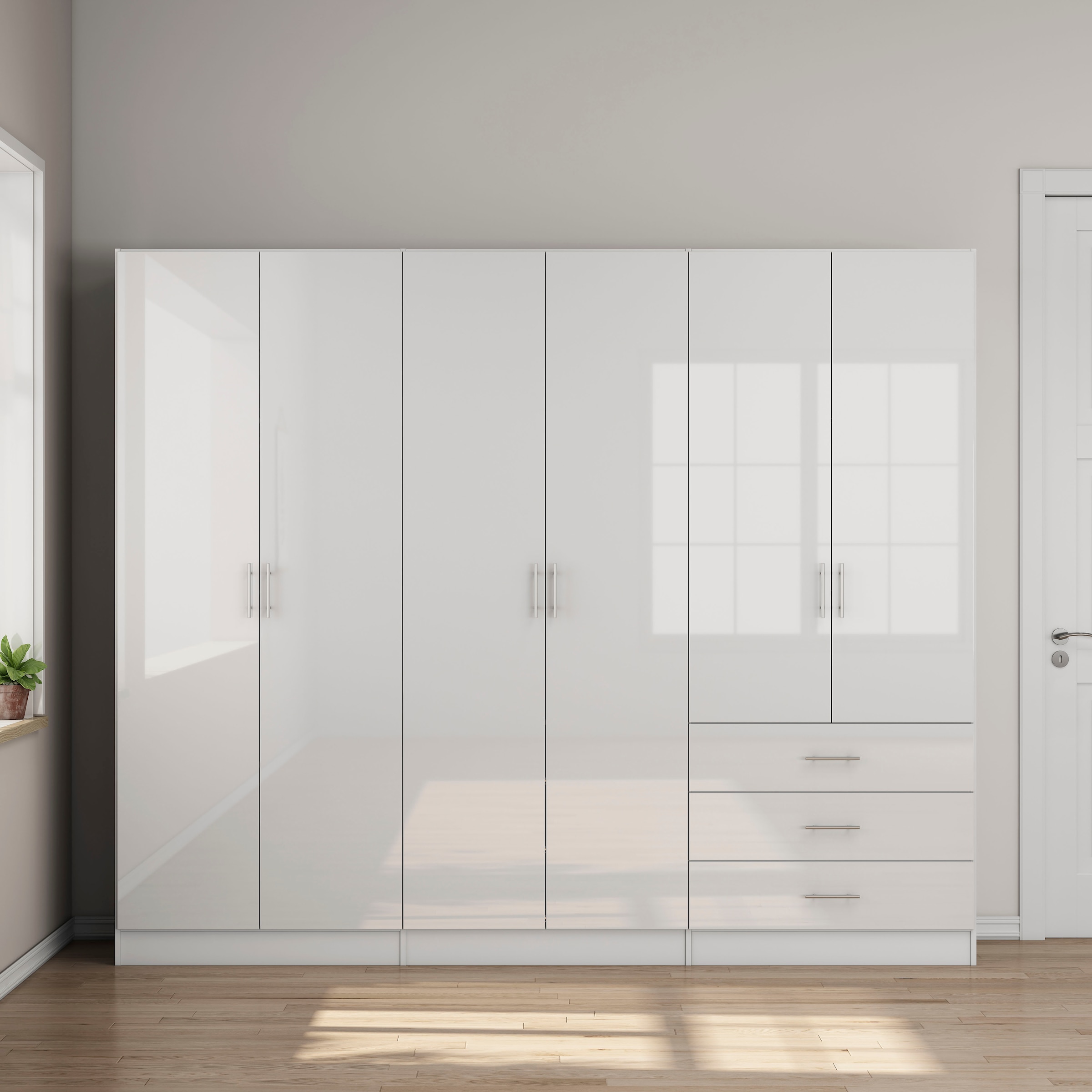 OTTO home Kleiderschrank »Trento Schlafzimmerschrank Garderobe hochglanz Bestseller« Schrank mit 6 Türen und 3 Schubladen, höchglänzende Fronten