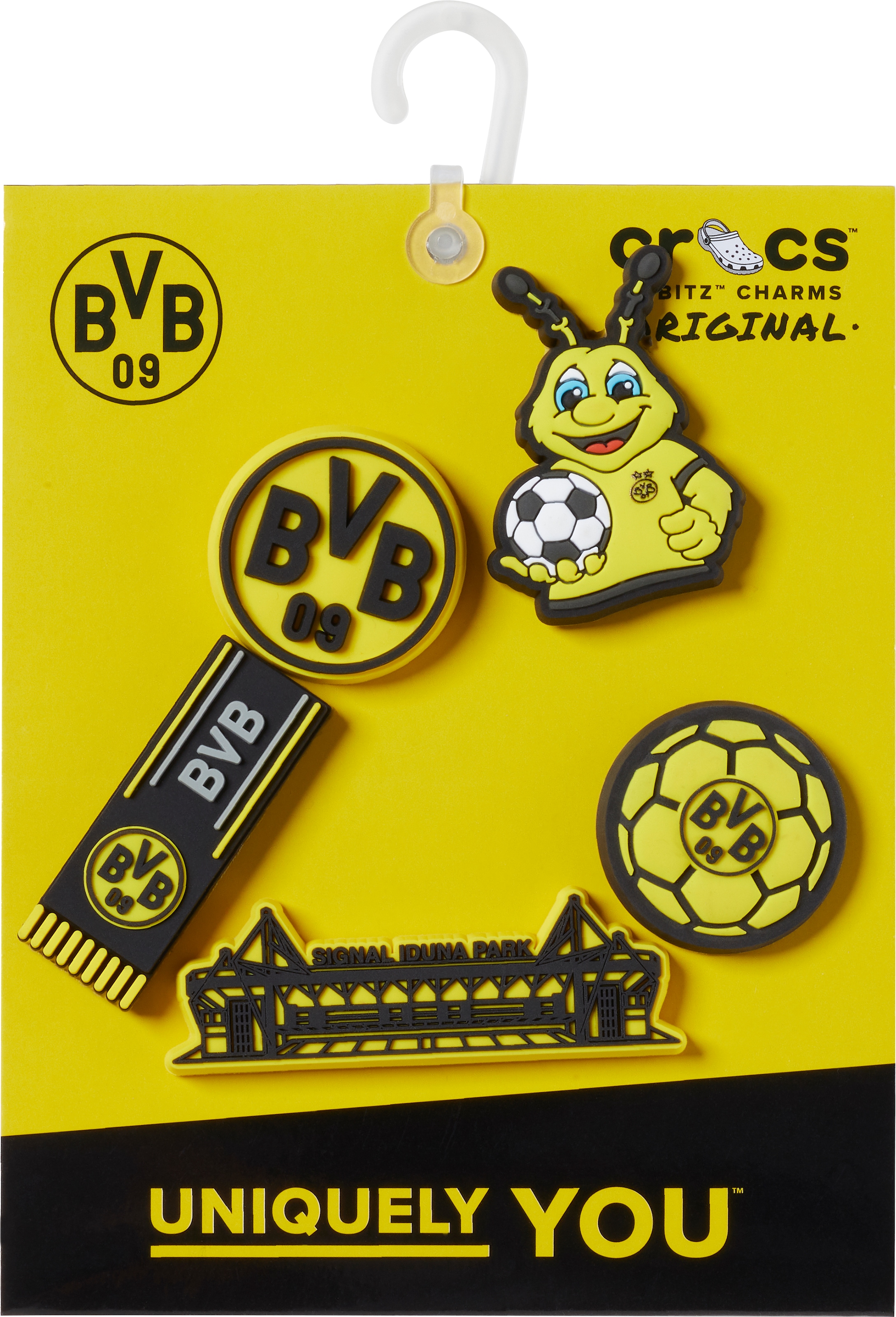 Crocs Schuhanstecker »Jibbitz™ BVB (Fußball Borussia Dortmund)«, (Set, 5 tlg., Kein Spielzeug. Nicht für Kinder unter 3 Jahren geeignet), mit verschiedenen BVB Motiven