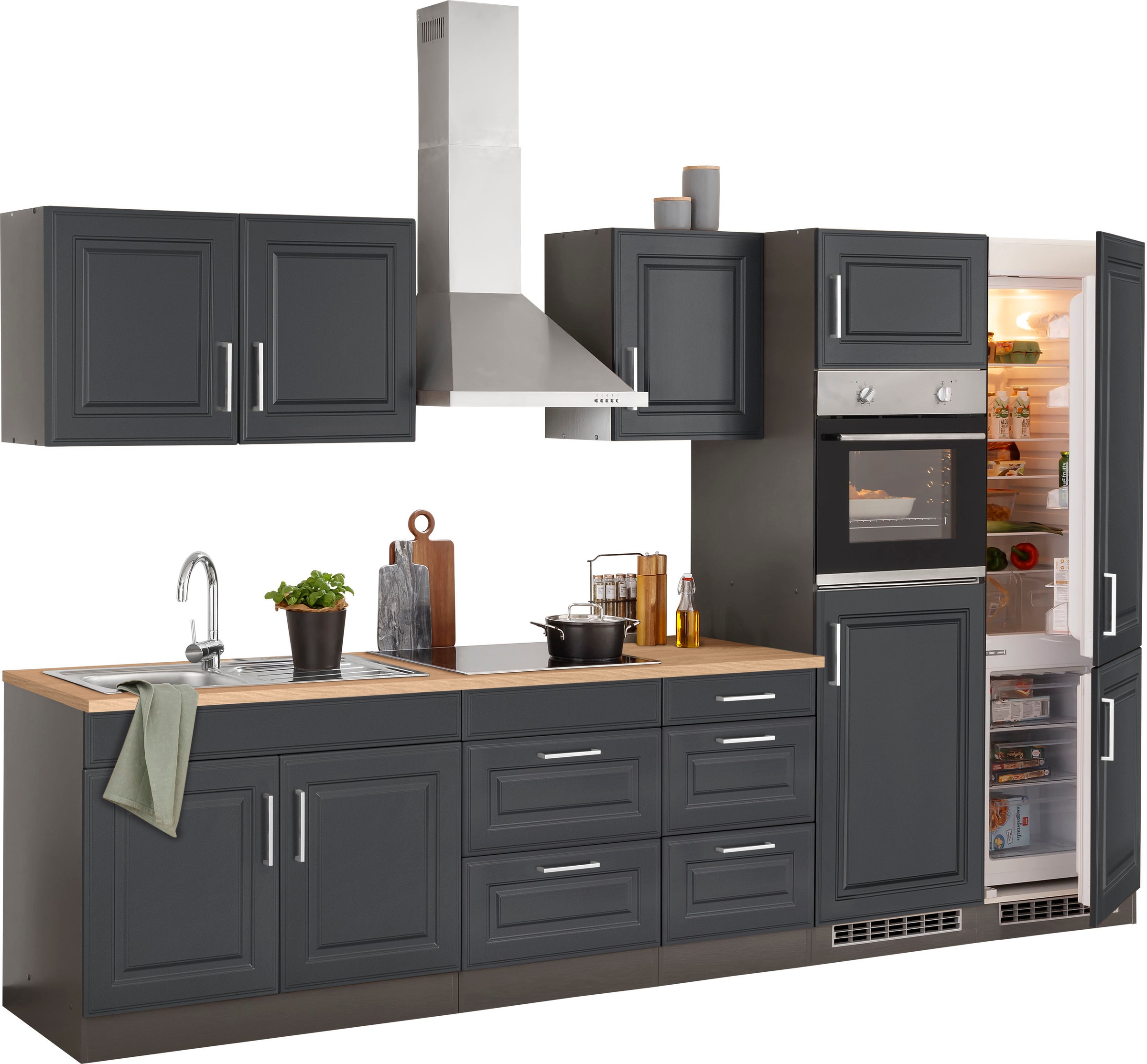 KOCHSTATION Küchenzeile »KS-Stockholm« Breite 330 cm, mit hochwertigen MDF Fronten im Landhaus-Stil