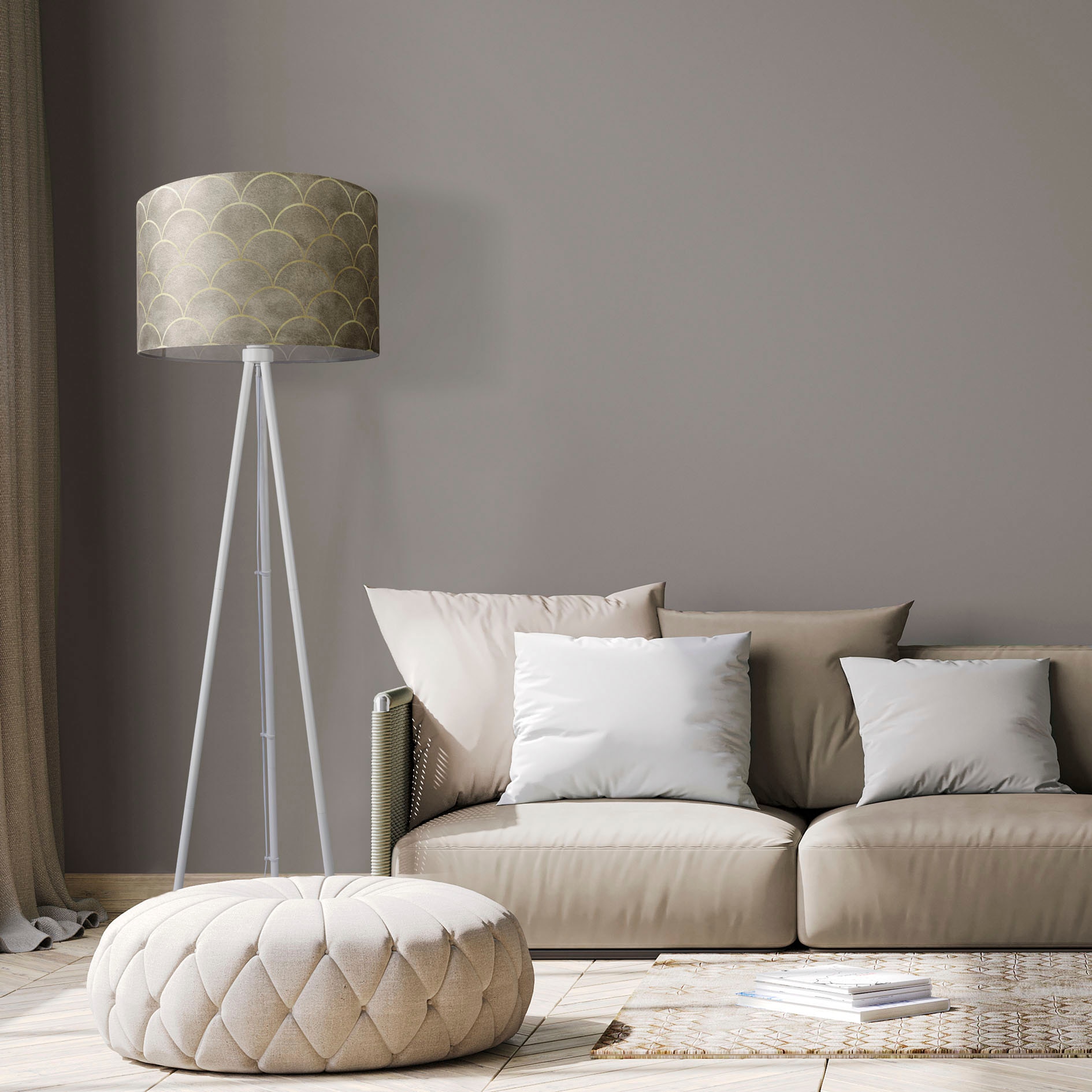Paco Home Stehlampe »Trina Pillar«, Leuchtmittel E27 | ohne Leuchtmittel, Stativ Stehlampe Wohnzimmer Dreibein Lampe Mit Stoffschirm Retro