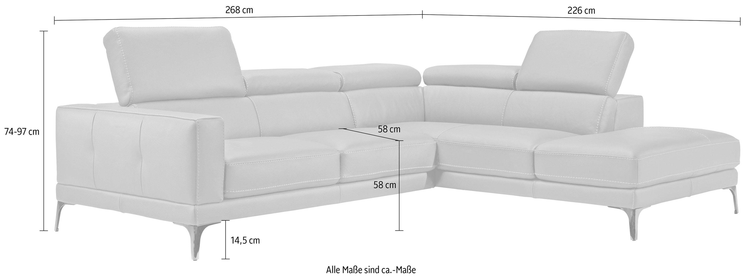Egoitaliano Ecksofa »Claudie, Designsofa mit extrakomfortablem Sitzkomfort«, Inkl. Kopfteilverstellung, L-Form