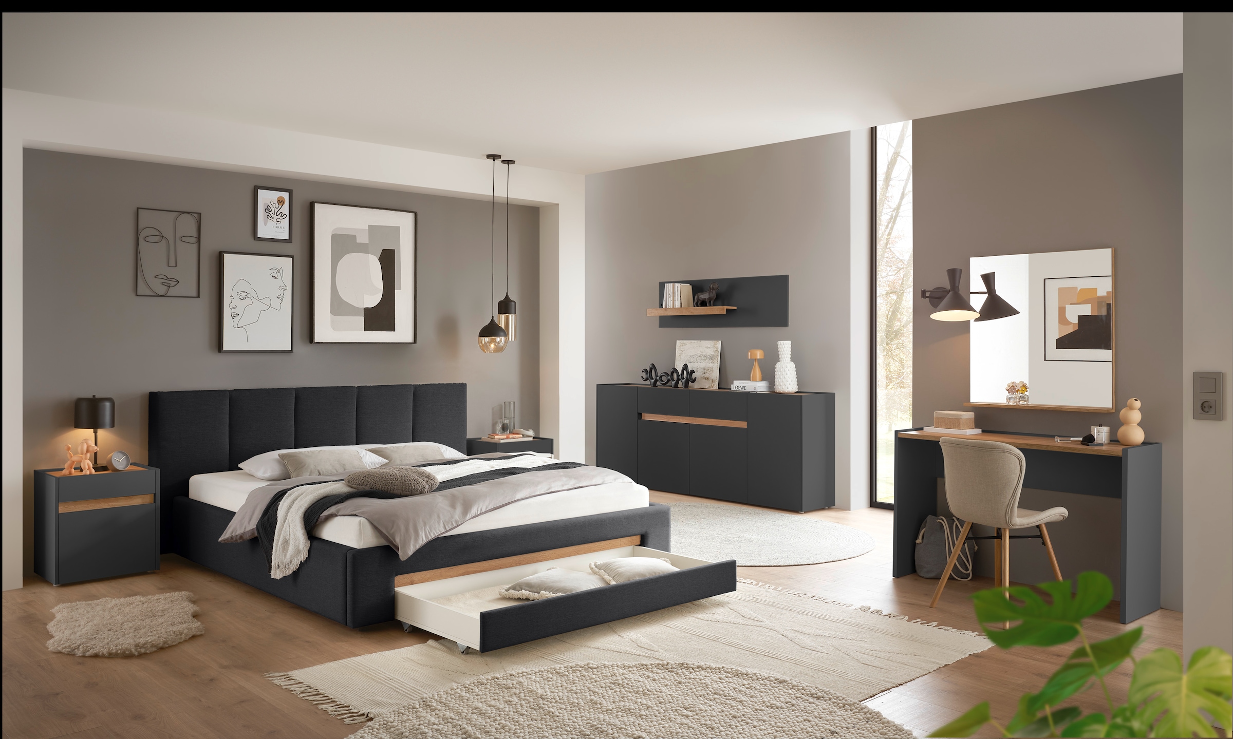INOSIGN Polsterbett »CiTY/GiRON, Bettgestell mit Bettkasten, gepolstertes Stauraumbett«, mit Hundebett oder Stauraumschublade, Bezug Cord-oder Leinenoptik