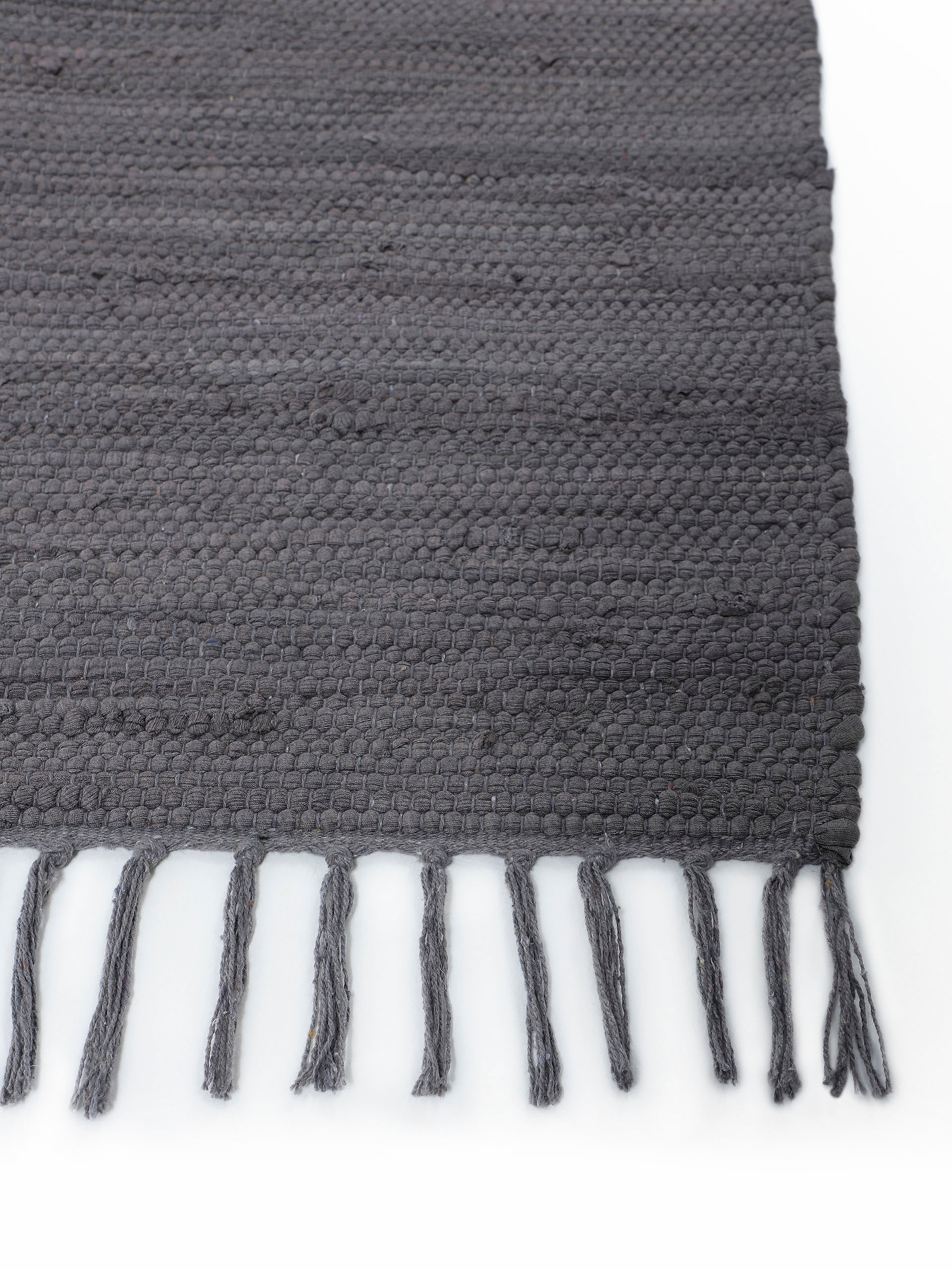 OTTO home Teppich »Handweb Uni , Wendeteppich« rechteckig 5 mm Höhe Fleckerlteppich, reine Baumwolle, handgewebt, Uni, mit Fransen