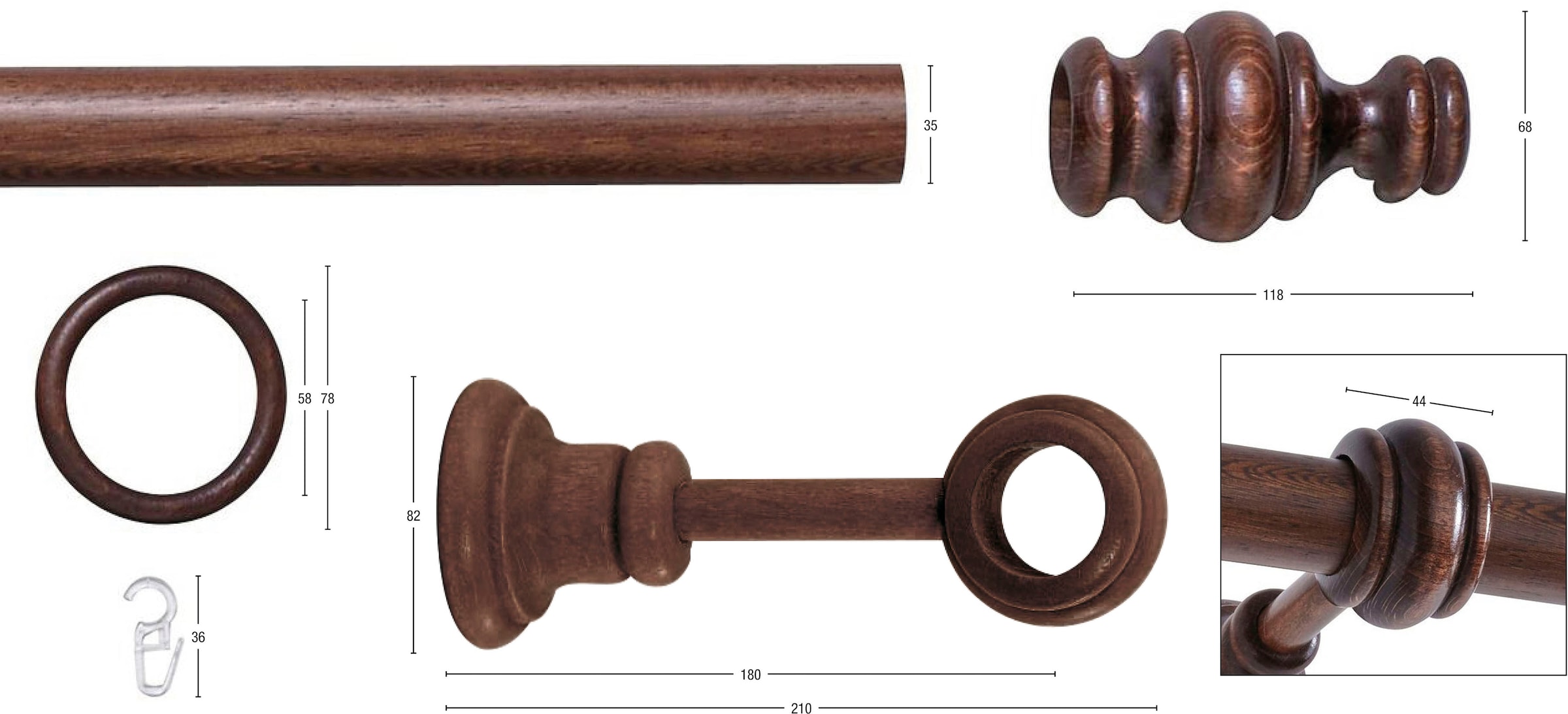 GARESA Gardinenstange »BAROCK« Ø 35 mm 1 läufig-läufig Wunschmaßlänge rustikale Vorhanggarnitur Holz, verlängerbar, mit Ringe/2 Lauf Gleiter