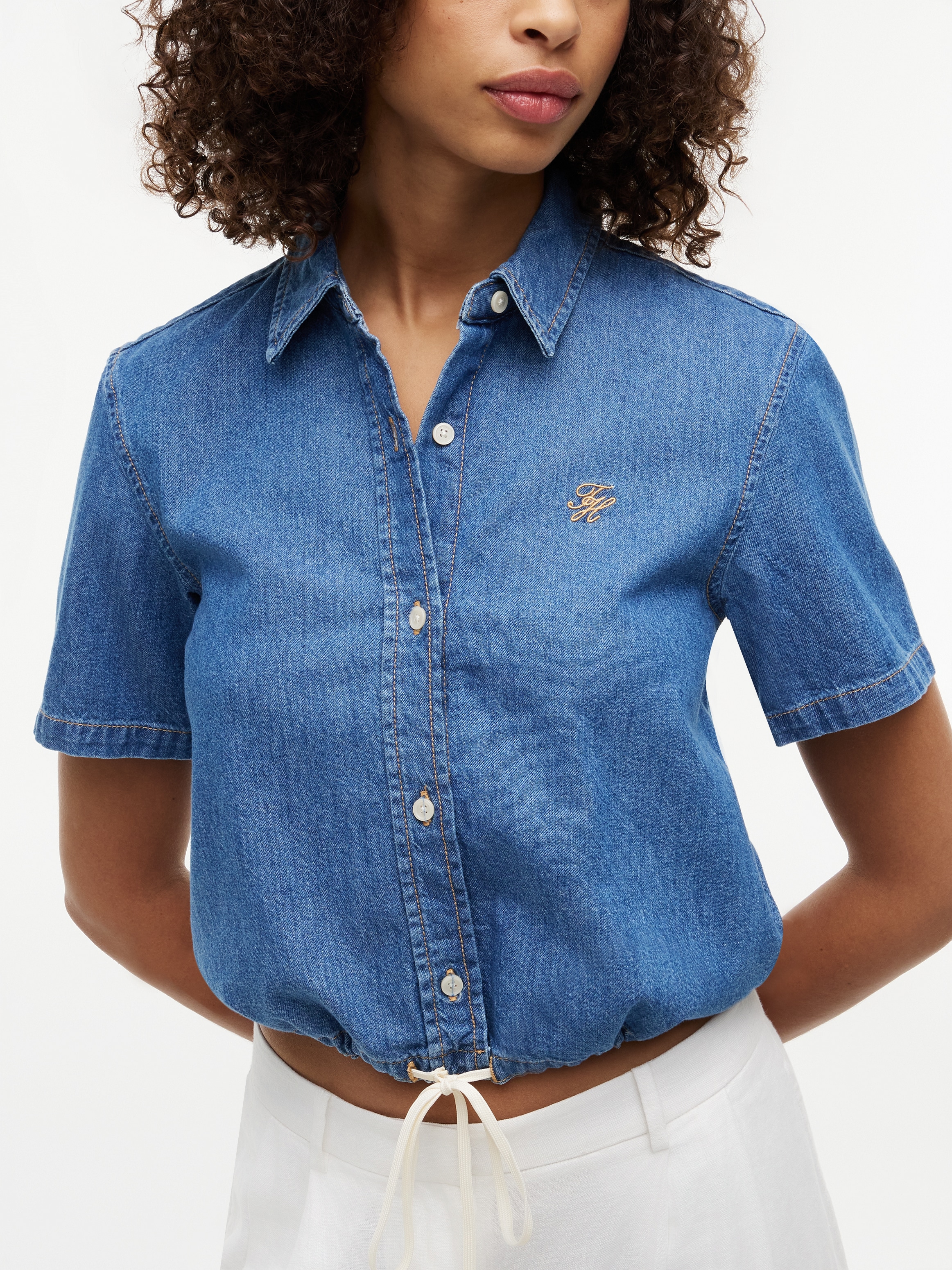 Tommy Hilfiger Jeansbluse »BOXY TIE SHIRT MIA SS« Baumwolle