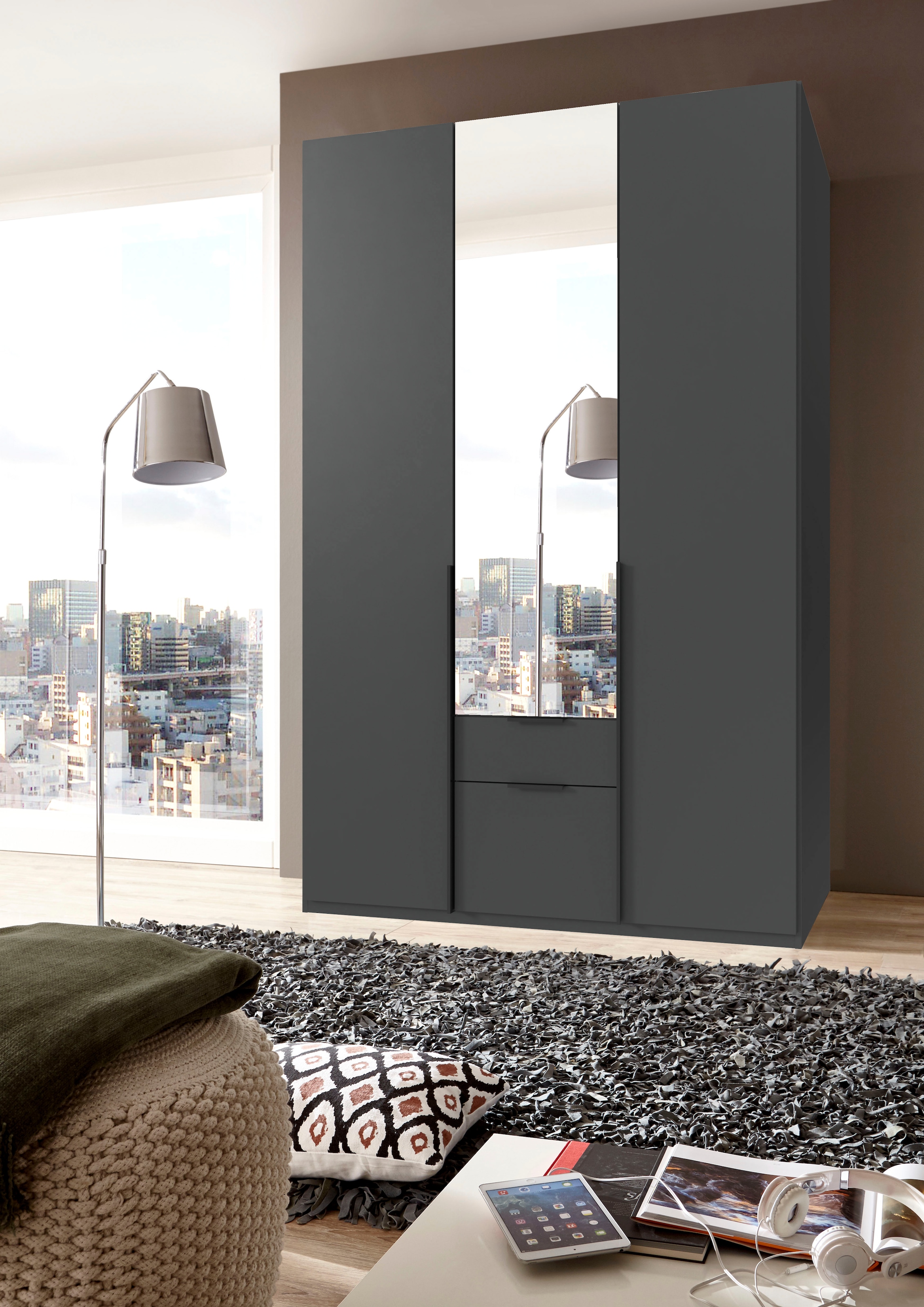 Wimex Drehtürenschrank »Mugano, 135 oder 180cm breit, 208 oder 236cm hoch, Made in Germany«, (mit langen Griffstangen aus Metall), wahlweise mit oder ohne Spiegel, mit Schubladen