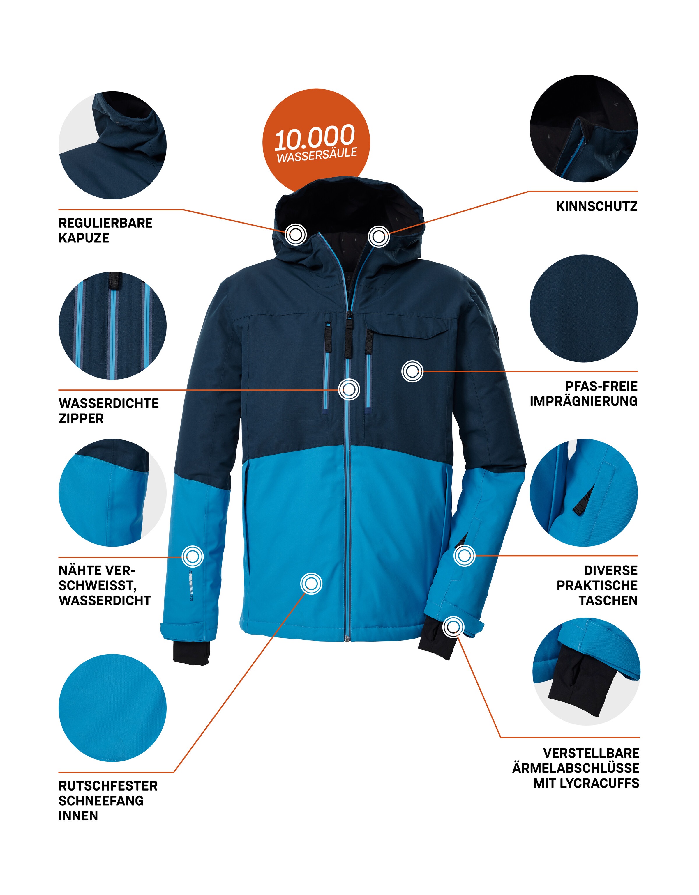 Killtec Skijacke »KSW 53 MN SKI JCKT«, Skijacke: wasserdicht, atmungsaktiv, Colourblock, viele Taschen
