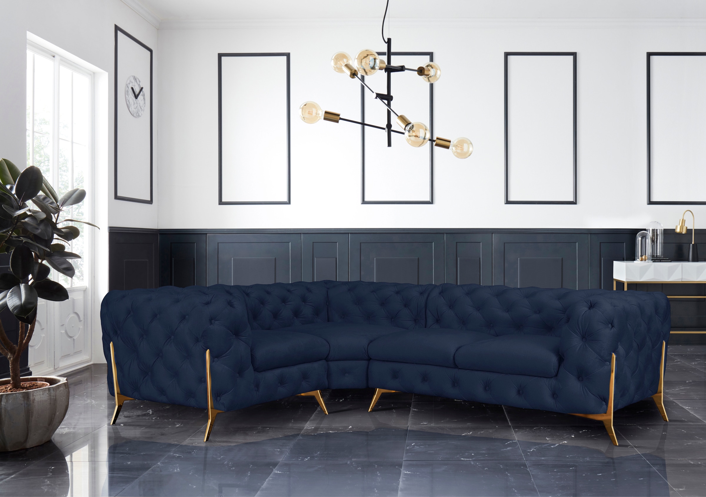 Leonique Chesterfield-Sofa »Amaury L-Form« moderne Chersterfield-Optik, Breite 262 cm, Fußfarbe wählbar