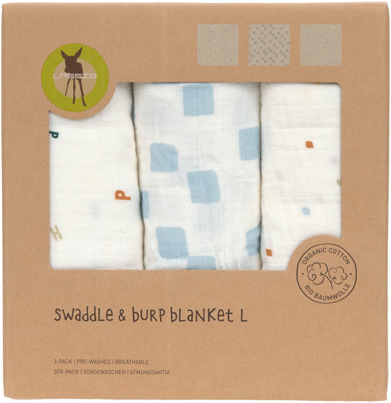LÄSSIG Stoffwindeln »Mullwindeln, L, Happy Fruits, blue«, GOTS made with organic materials, zertifiziert durch BCS 27262