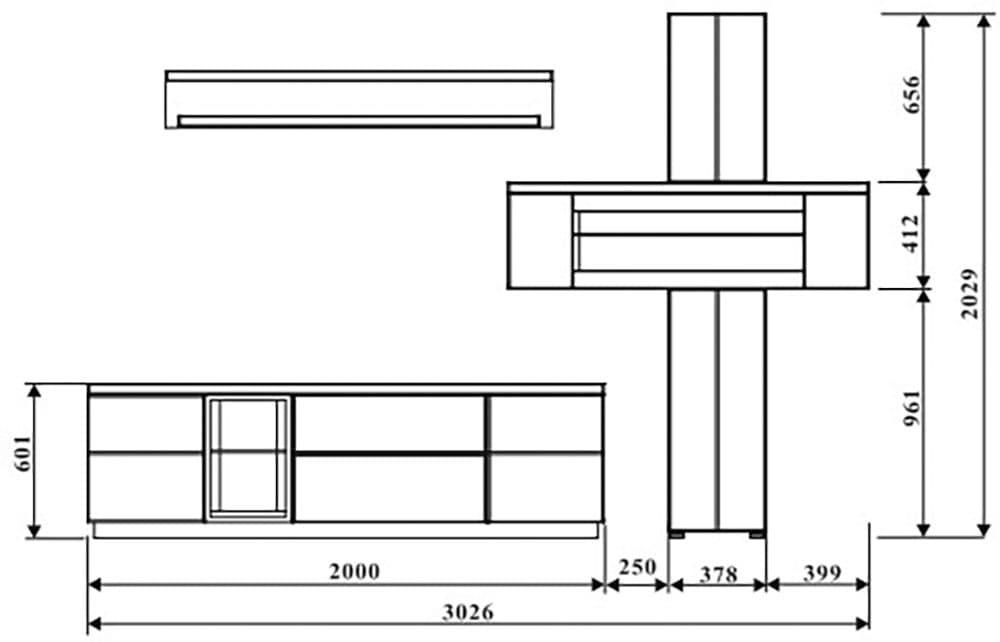 Innostyle Wohnwand »Donna Wohnwand, 303x203x50 (BxHxT) Echtkork Absetzung« 3 Stk. tlg.