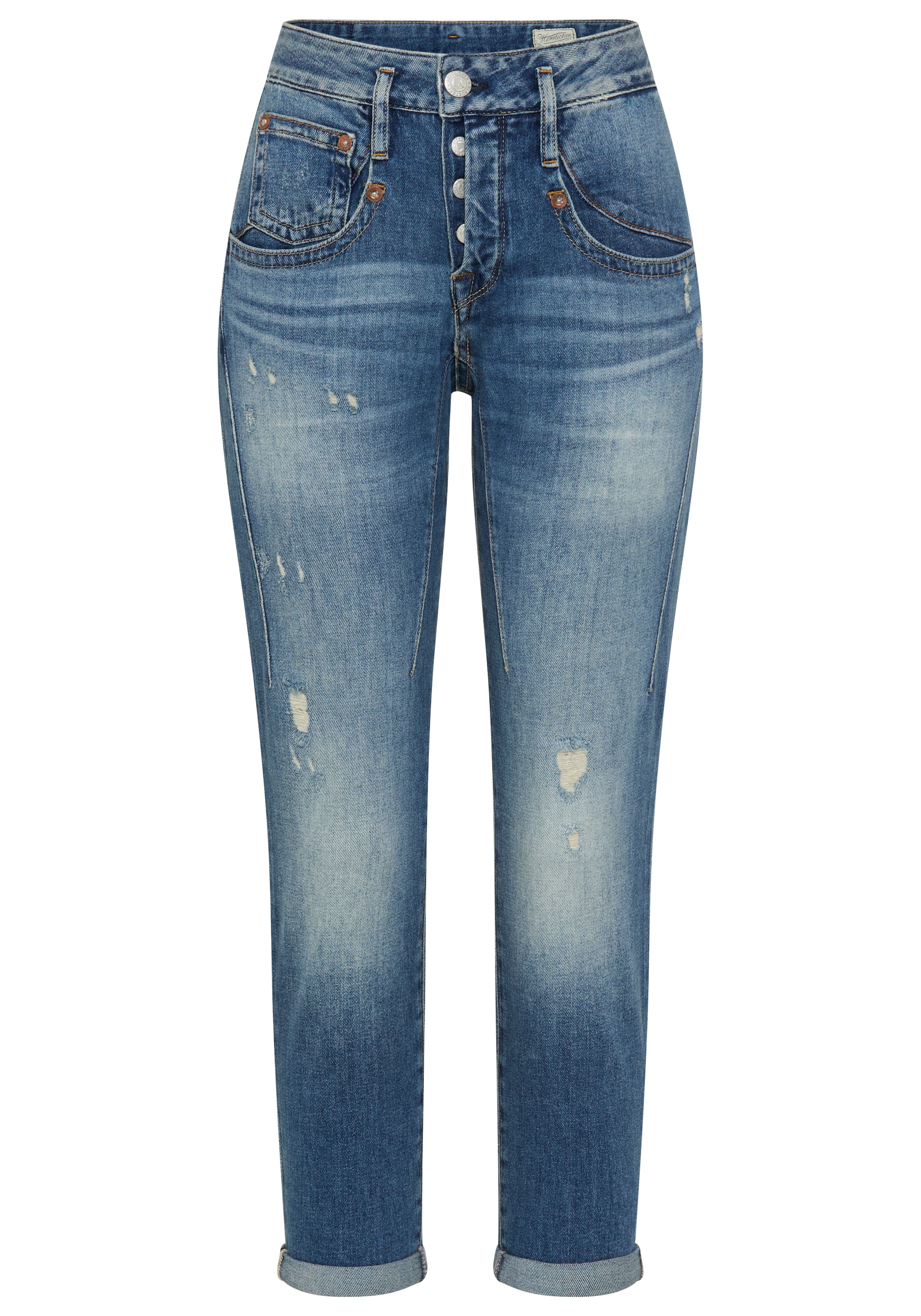 Herrlicher Boyfriend-Jeans »Shyra Cropped Denim Stretch« mit Abnähern, Umschlagsaum