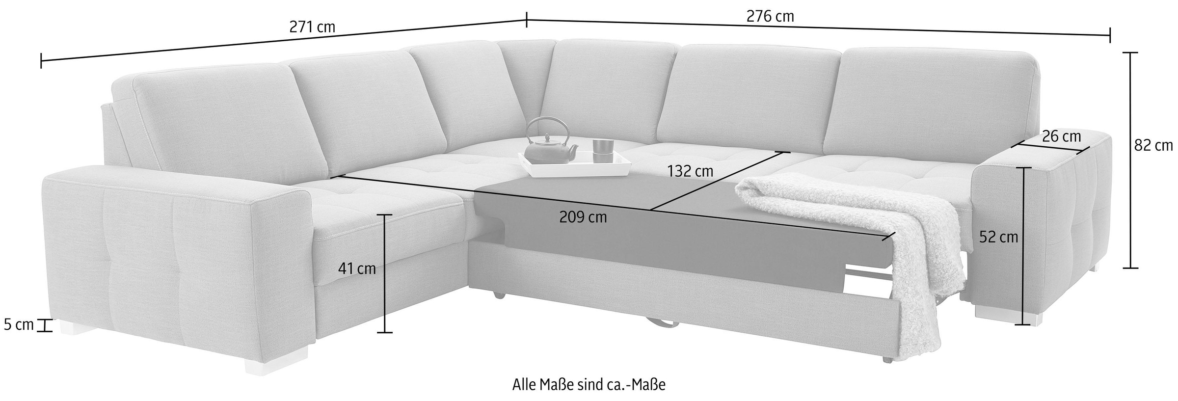 sit&more Ecksofa »Santorini L-Form« mit Federkern und Sitztiefenverstellung, wahlweise mit Bettfunktion