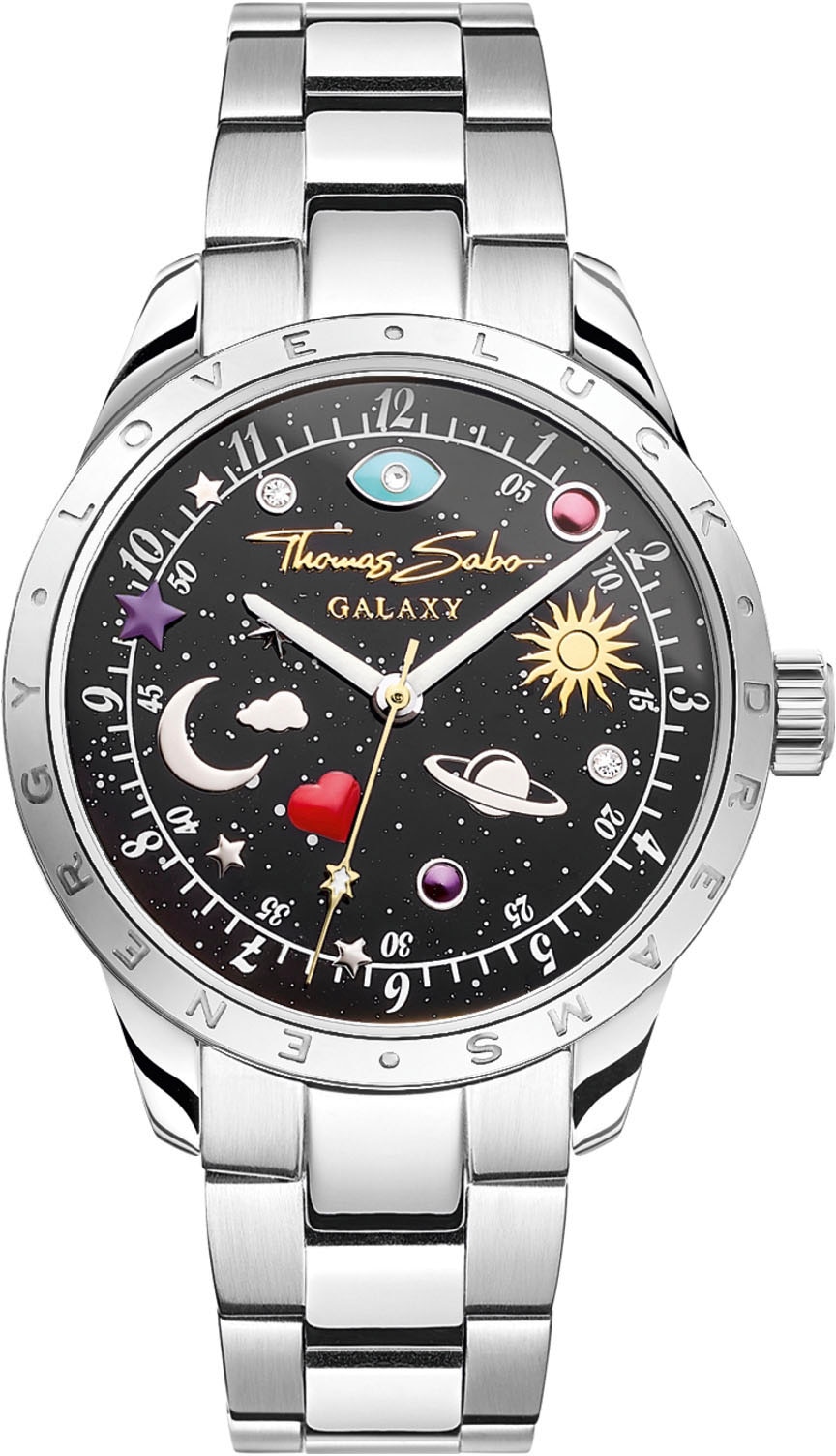 Quarzuhr »COSMIC AMULET«, Armbanduhr, Damenuhr, Zirkonia, Herz, Mond, Sterne