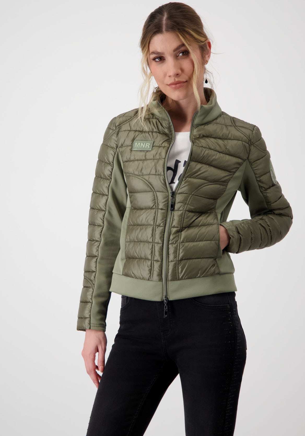 Steppjacke, im Materialmix