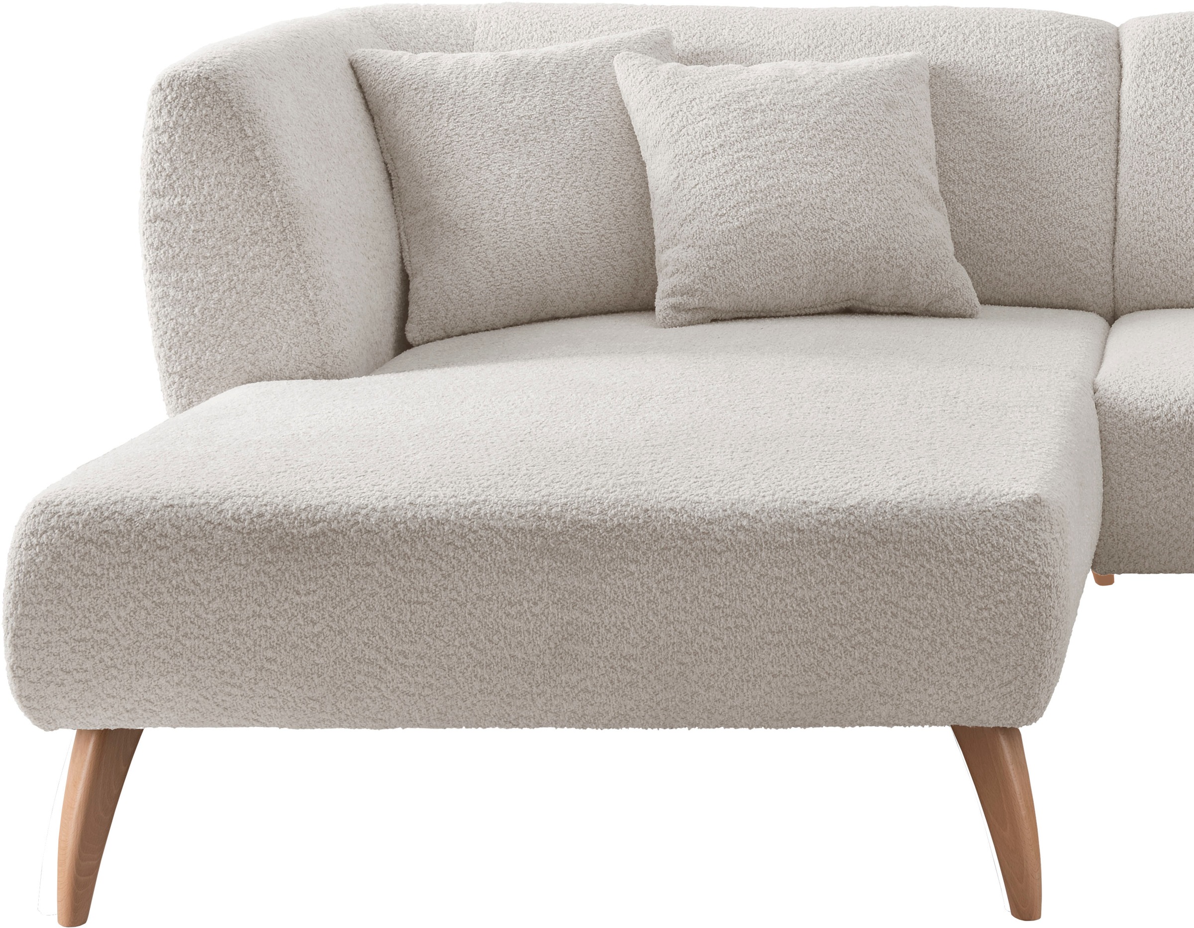 INOSIGN Ecksofa »Colori Polstermöbel mit zeitlos eleganter Rückenführung. L-Form«, Holzfußfarbe wählbar, inkl. 4x Zierkissen