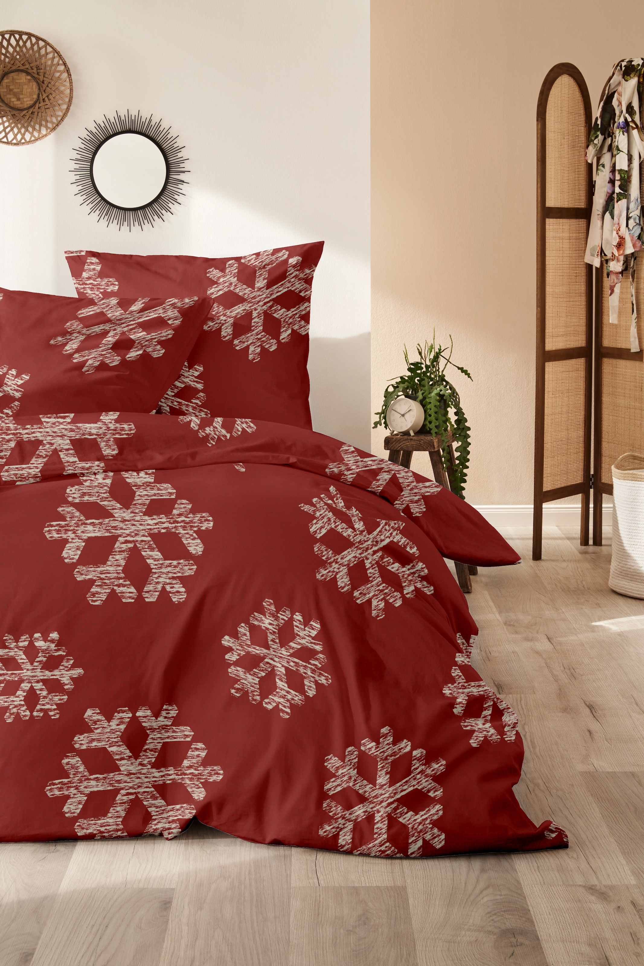 Primera Bettwäsche »Feinbiber-Bettwäsche Snowflake« 2 Stk. tlg. mit winterlichen Schneeflocken