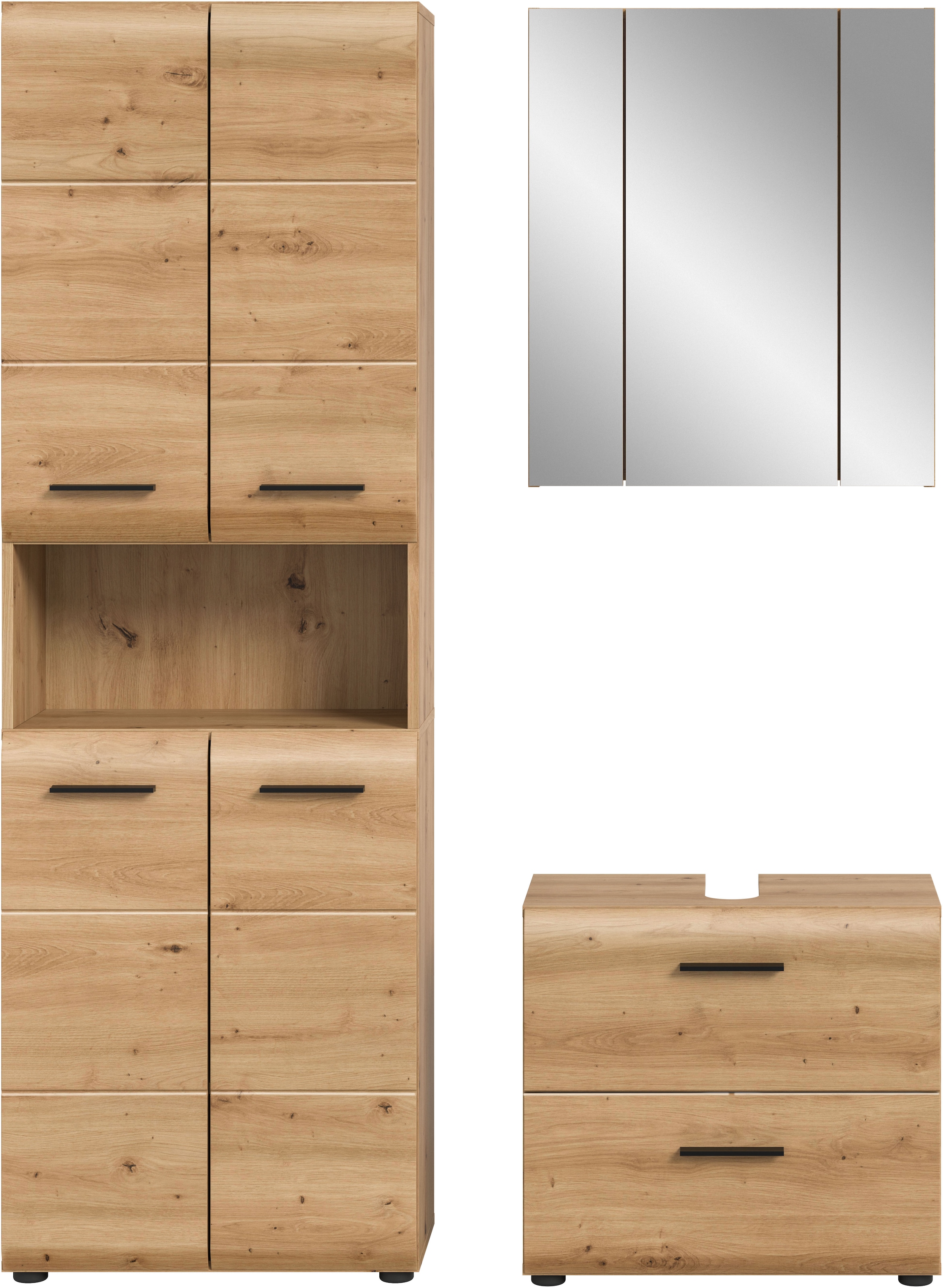 INOSIGN Badmöbel-Set »FLORENZ, TOPSELLER!, 3-teilige Badkombination, hochwertige MDF-Front« Set, best. aus: 1 Hochschrank, 1 Waschbeckenunterschrank, 1 Spiegelschrank, 3 Stk. tlg.