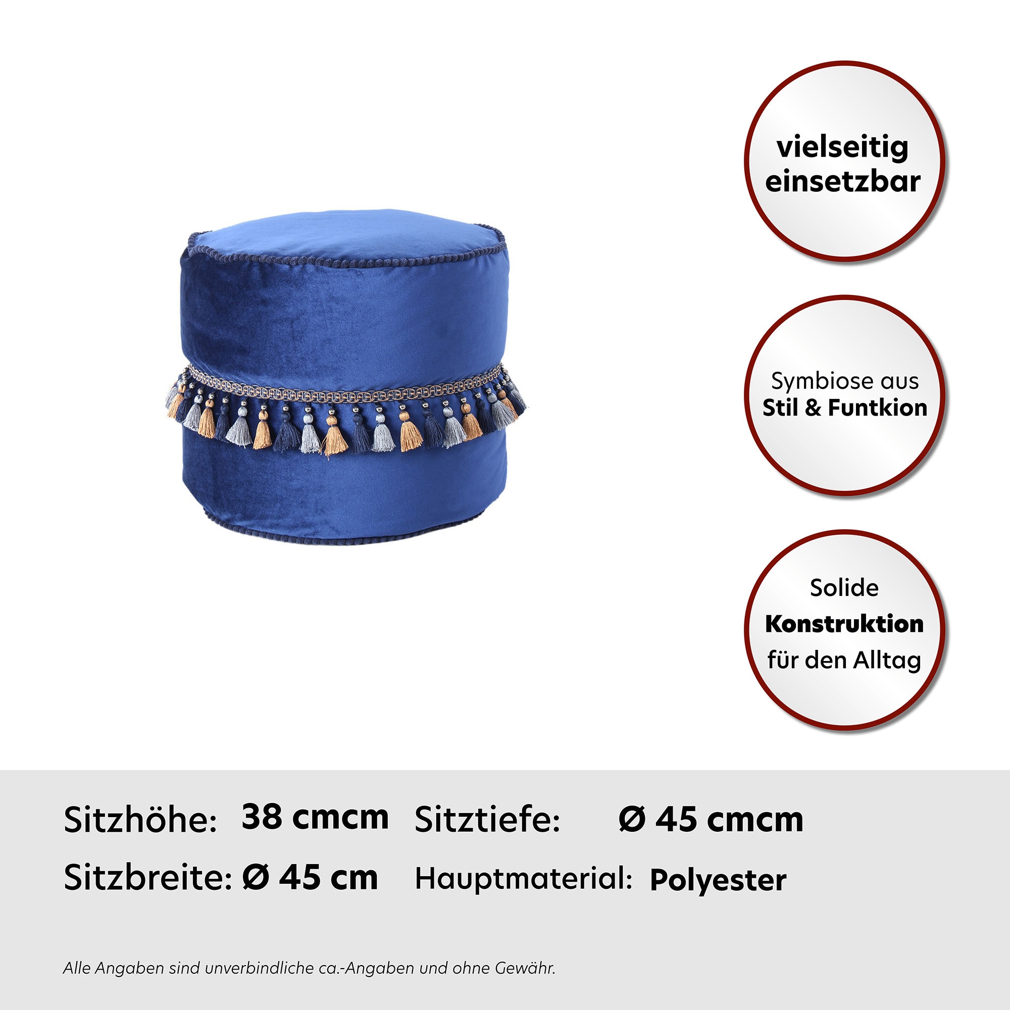 Kayoom Sitzhocker »Pouf Taj Mahal 225, samtweiche Oberfläche«, (1 St.), samtweich, verziert, Füllung aus flexiblen Styroporkugeln