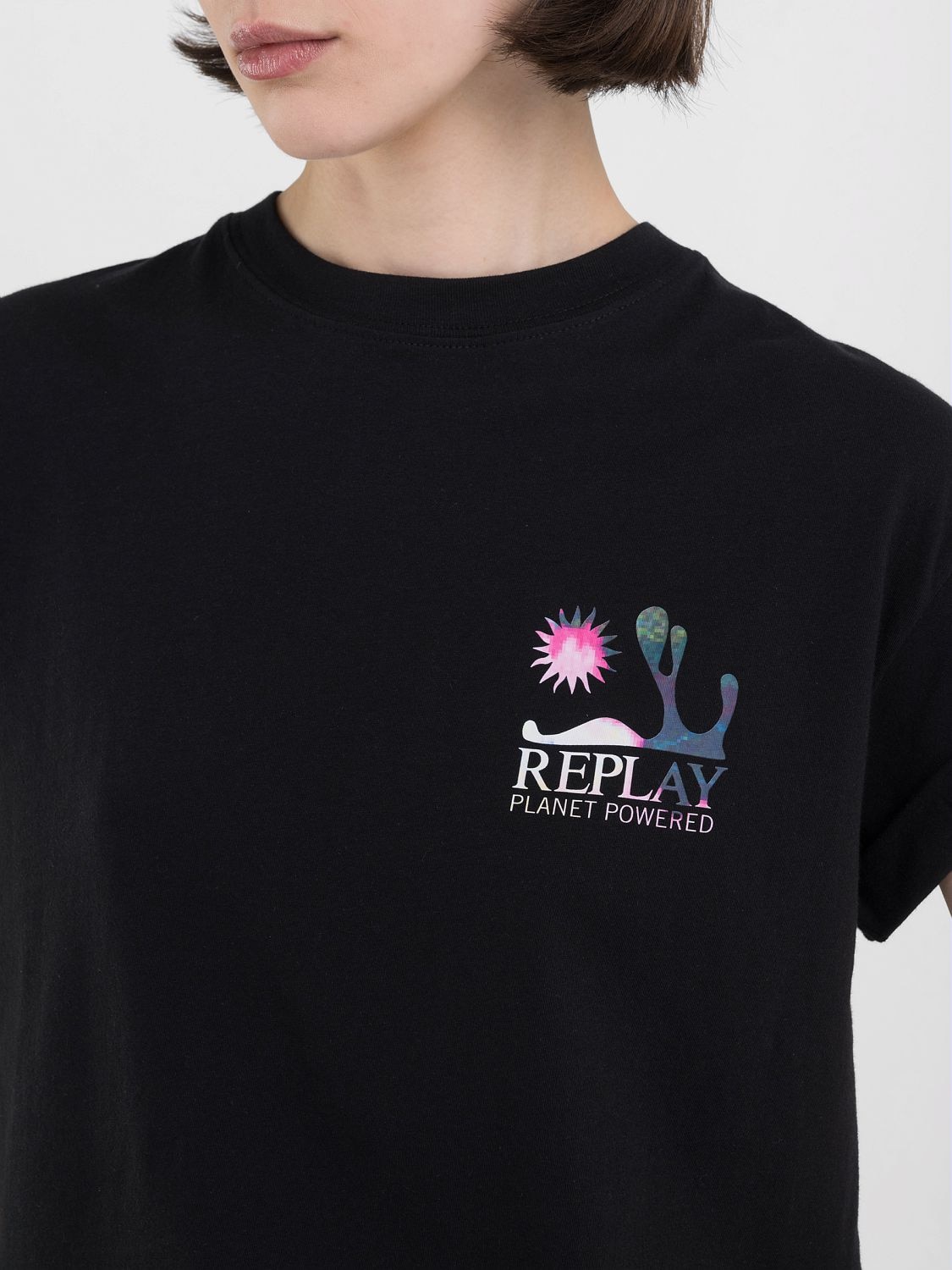 Replay T-Shirt, mit umgeschlagenen Ärmeln