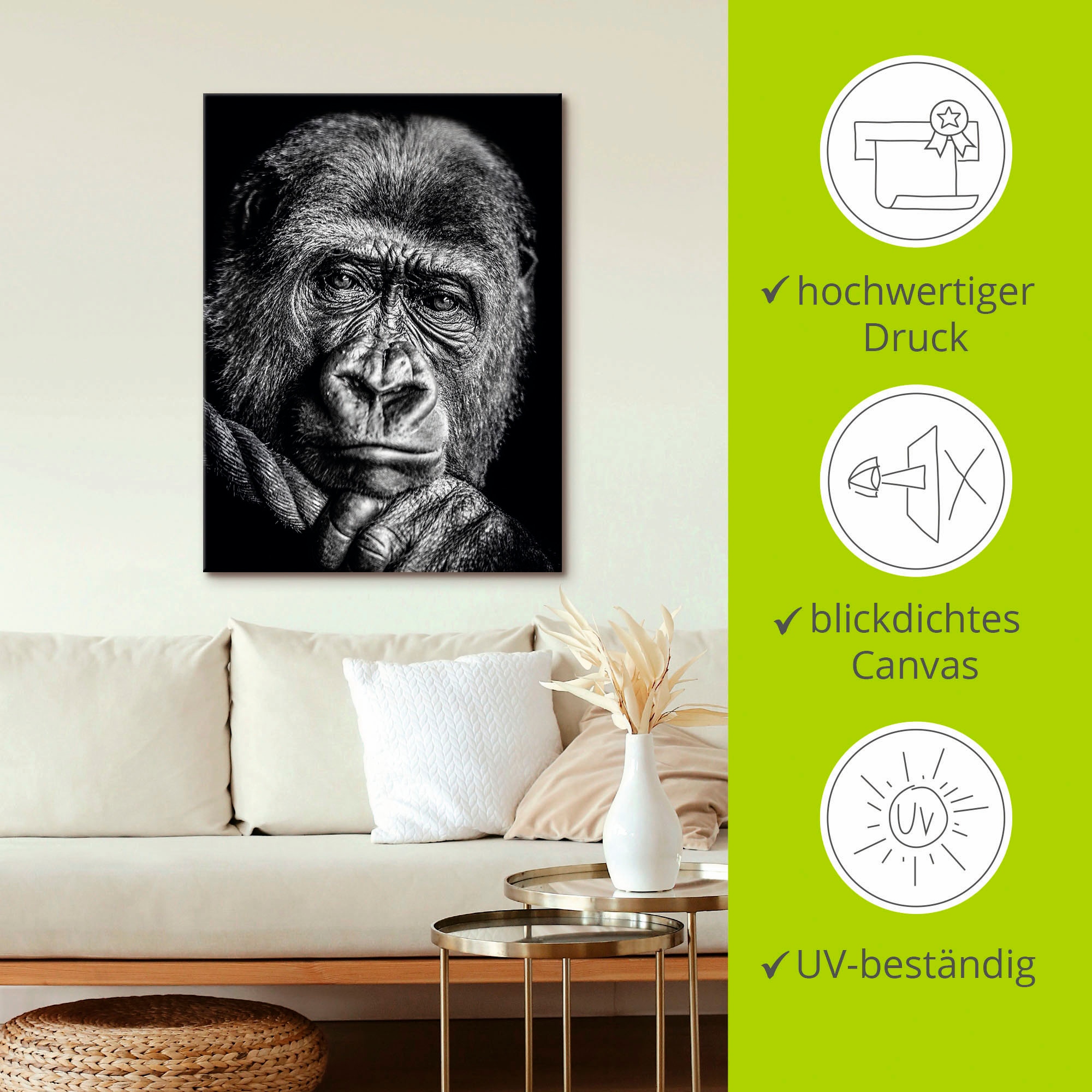 Artland Leinwandbild »Gorilla«, Wildtiere, (1 St.), auf Keilrahmen gespannt
