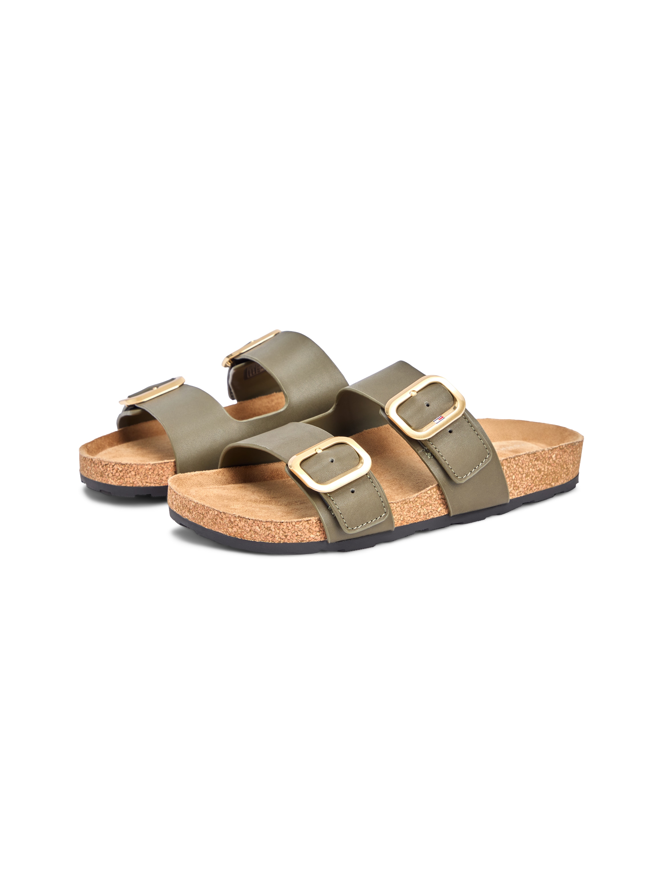 Tommy Hilfiger Pantolette »TH CLASSIC CORK SANDAL LEATHER«  Sommerschuh, Schlupfschuh, Flat mit Logoemblem