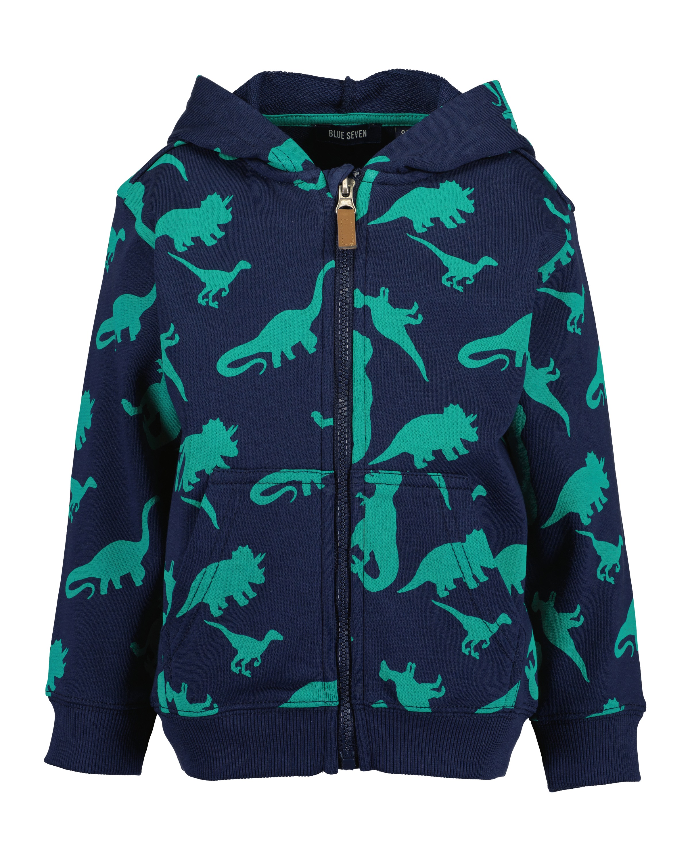 Blue Seven Kapuzensweatjacke mit coolem Dino-Alloverprint in bunt, Größe 110