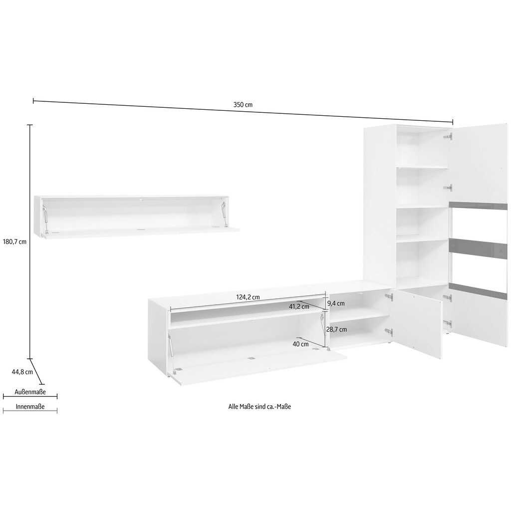 now! by hülsta Wohnwand »now! easy«, (Set, 4 St.), Tür mit Glasausschnitt und Wenderückwand in Natureiche und grau