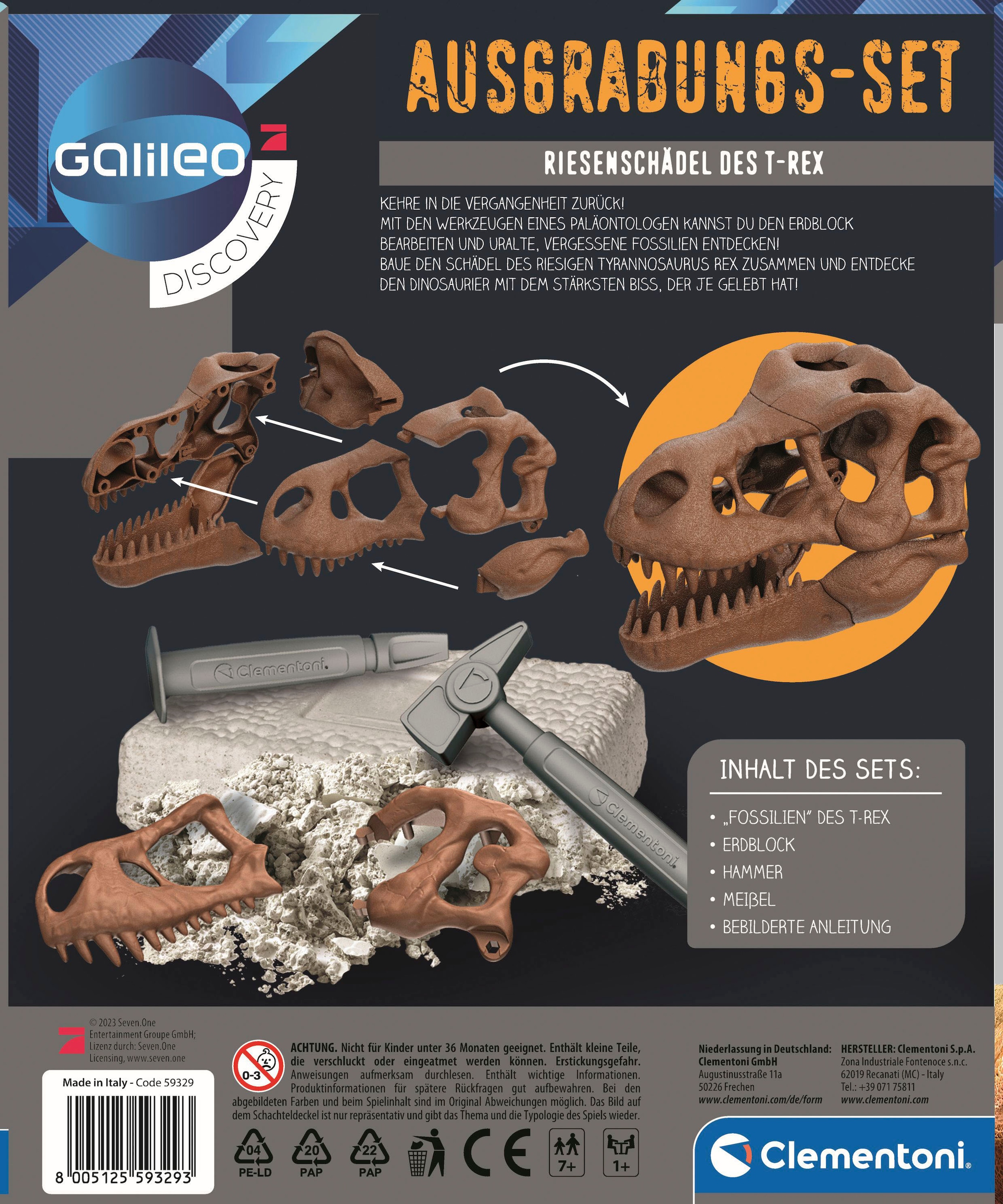 Clementoni® Experimentierkasten »Galileo, Ausgrabungs-Set Riesenschädel des T-Rex«, Made in Europe