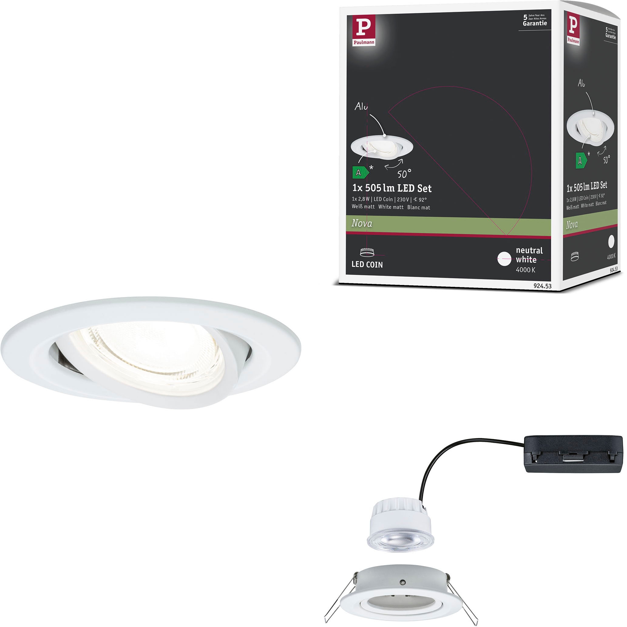 Paulmann LED Einbauleuchte »LED Einbauleuchte Nova Coin rund 84mm 50°« LED-Modul 1 Stk. Neutralweiß