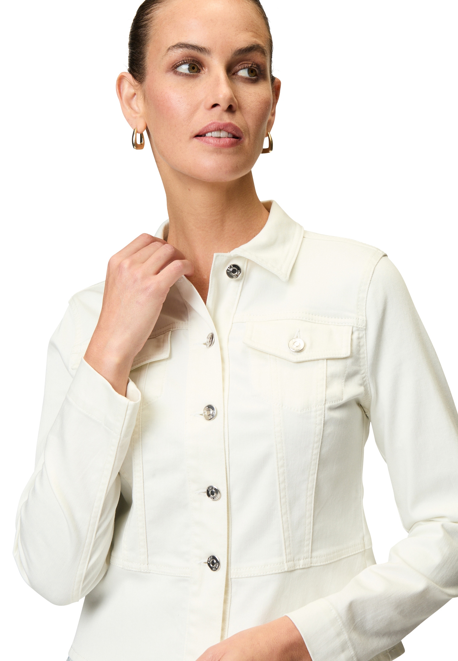 Zero Jeansblazer »Jeansjacke weiß mit Knopfleiste«