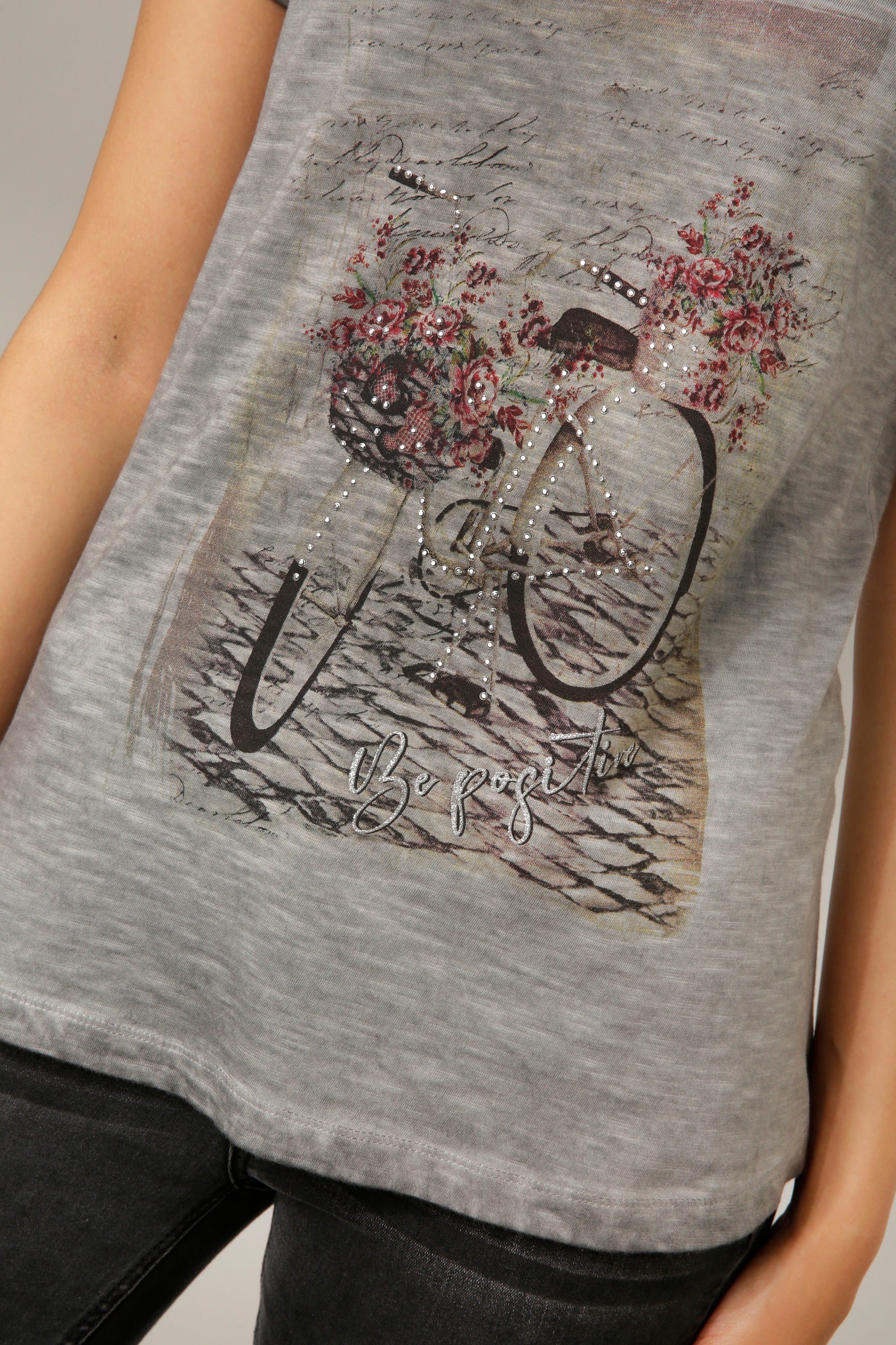 Shop Online T-Shirt, OTTO im Glitzersteinchen Aniston Frontdruck verzierter CASUAL mit